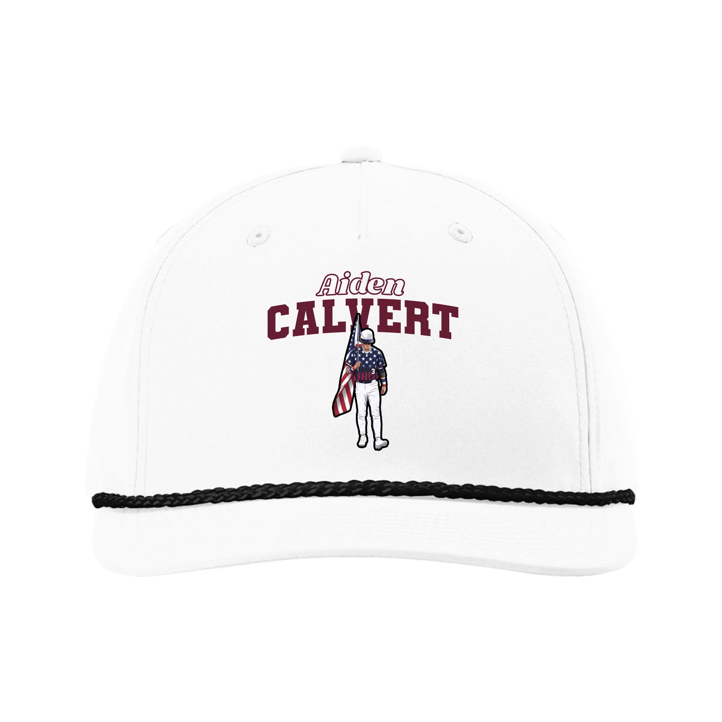 Five-Panel Classic Rope Cap — Name Arch in White