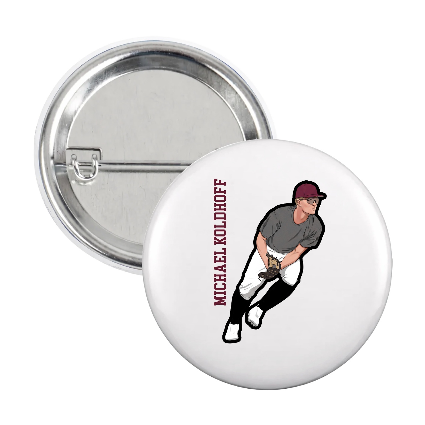 Game Day Button — Name Vertical in White