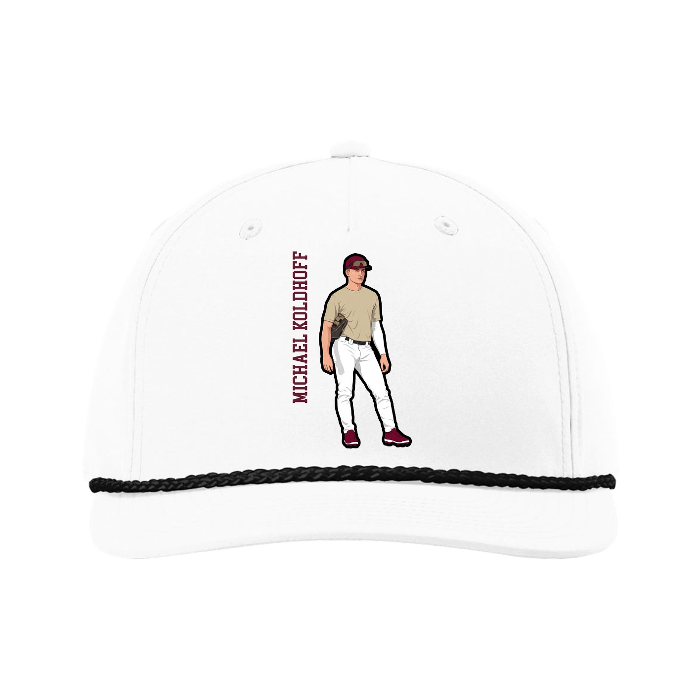 Five-Panel Classic Rope Cap — Name Vertical in White