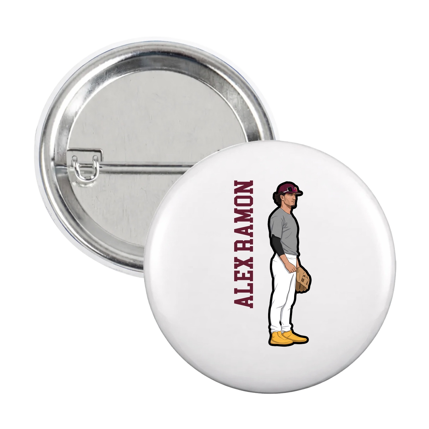 Game Day Button — Name Vertical in White