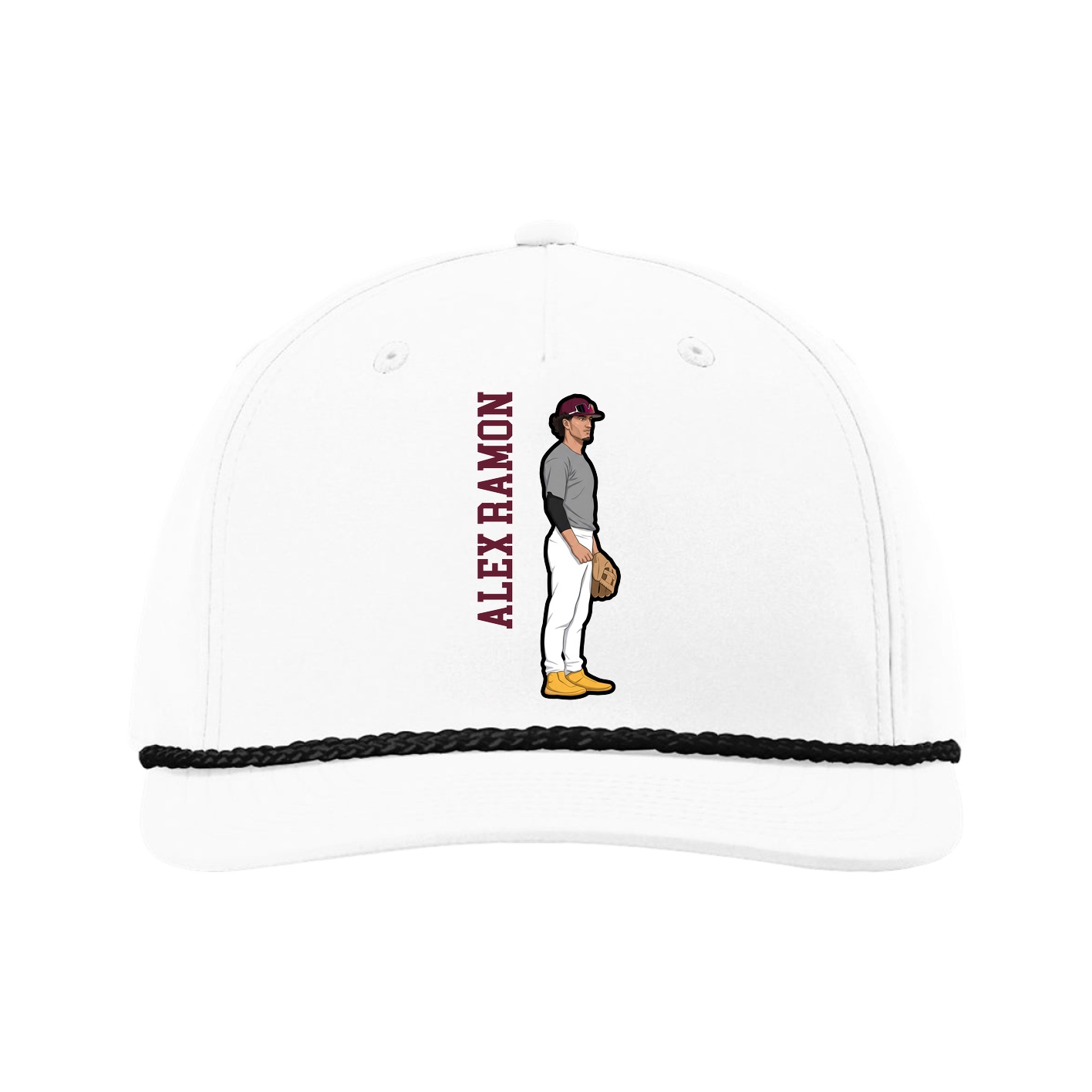 Five-Panel Classic Rope Cap — Name Vertical in White