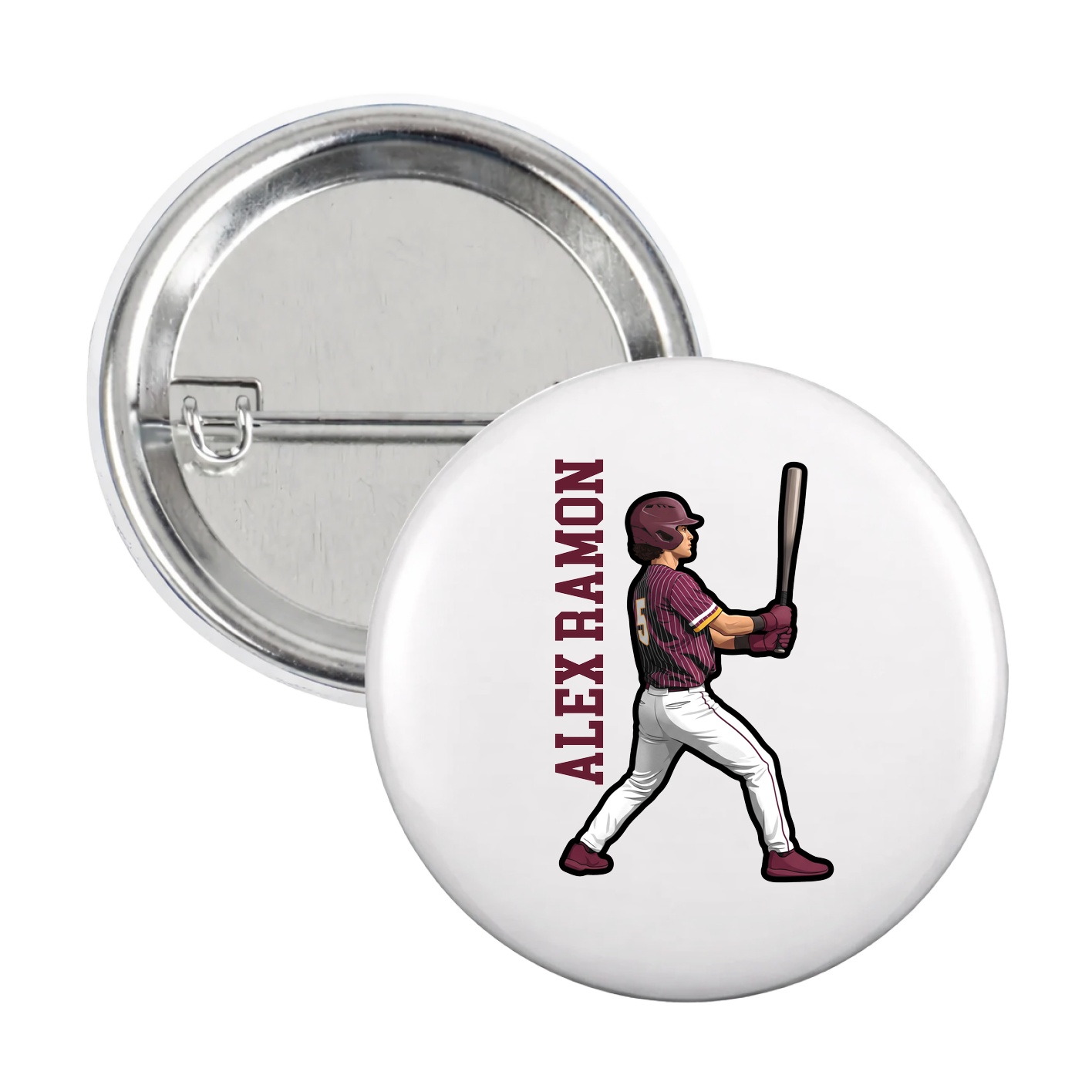 Game Day Button — Name Vertical in White