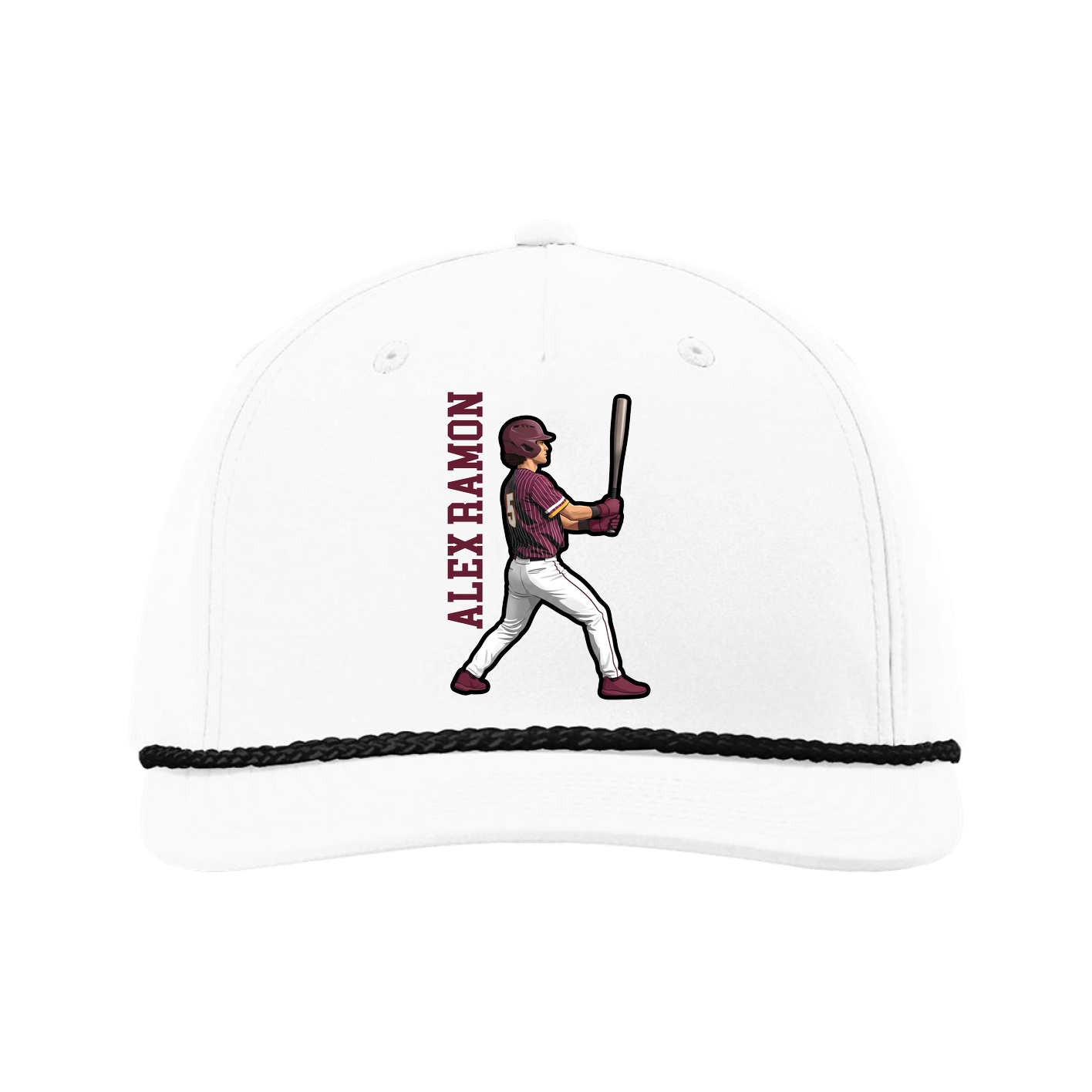 Five-Panel Classic Rope Cap — Name Vertical in White