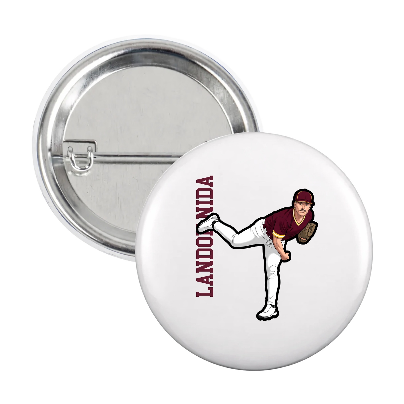 Game Day Button — Name Vertical in White