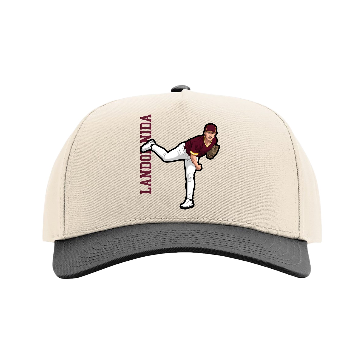 Full Fabric Five-Panel Champ Cap — Name Vertical in Cream/Black