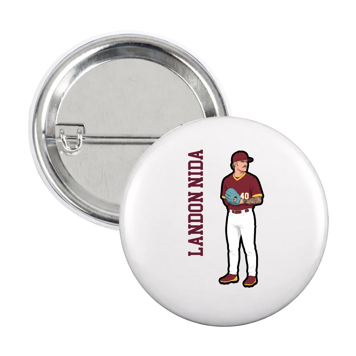 Game Day Button — Name Vertical in White