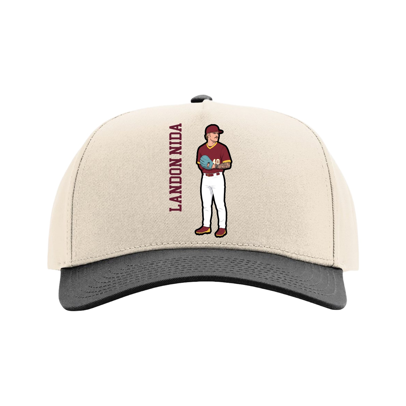 Full Fabric Five-Panel Champ Cap — Name Vertical in Cream/Black