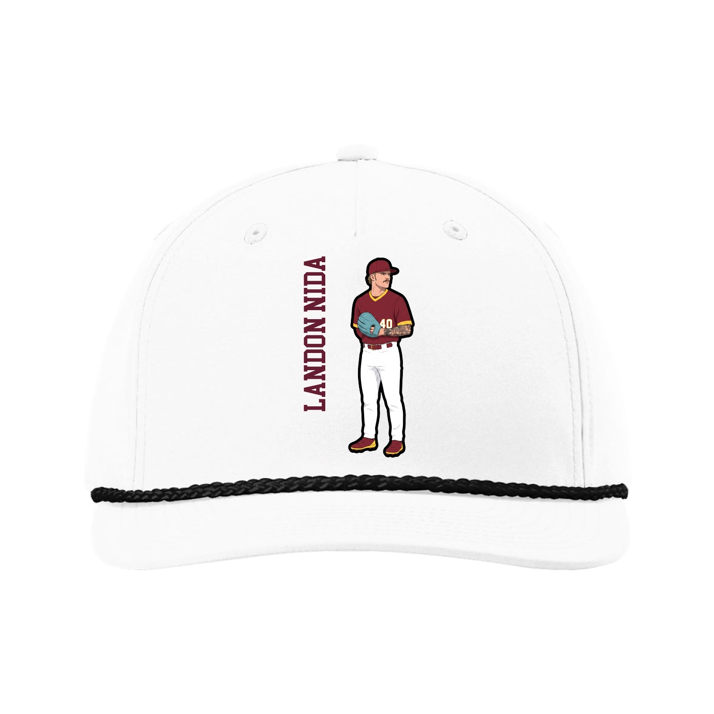 Five-Panel Classic Rope Cap — Name Vertical in White
