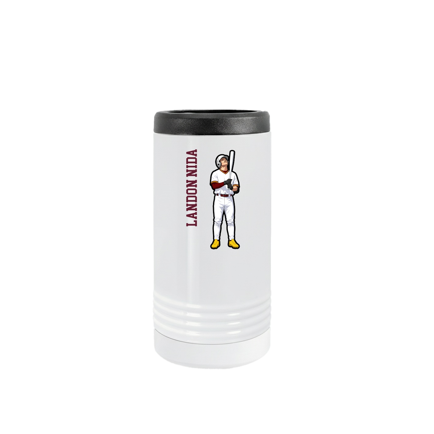 Slim Beverage Holder — Name Vertical in White