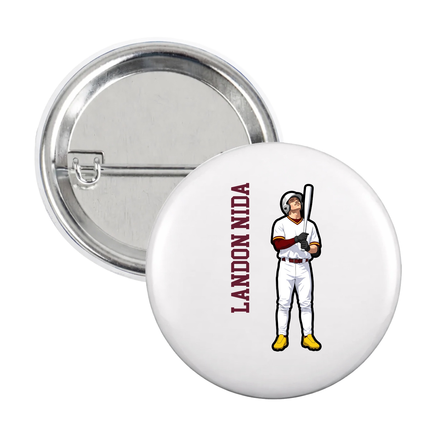 Game Day Button — Name Vertical in White