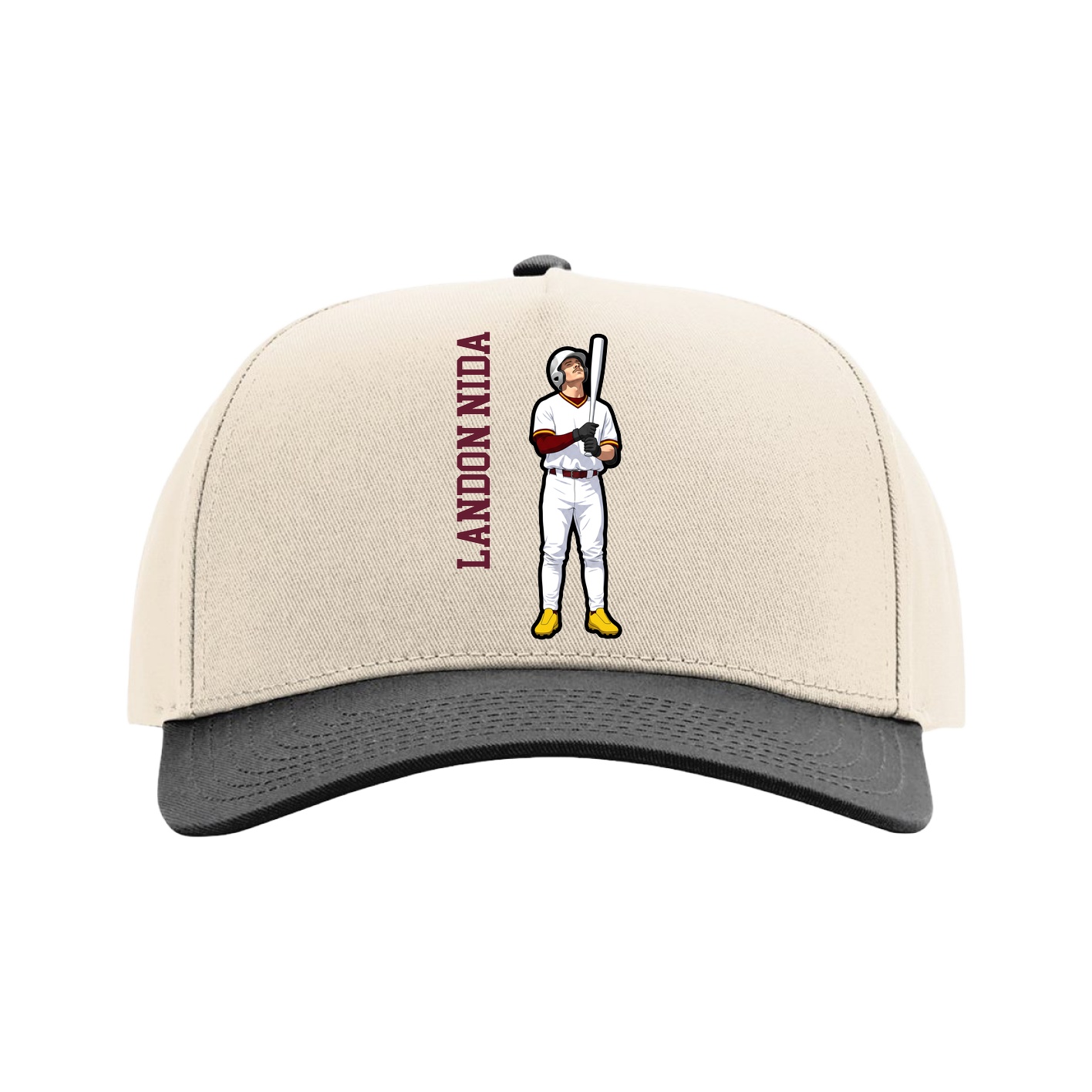 Full Fabric Five-Panel Champ Cap — Name Vertical in Cream/Black