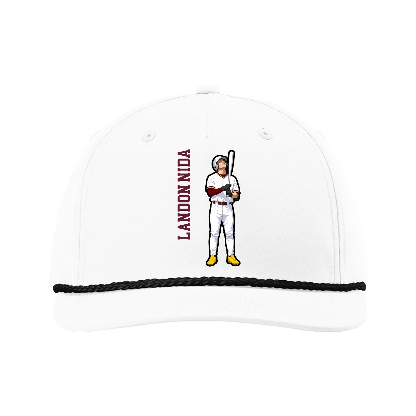 Five-Panel Classic Rope Cap — Name Vertical in White
