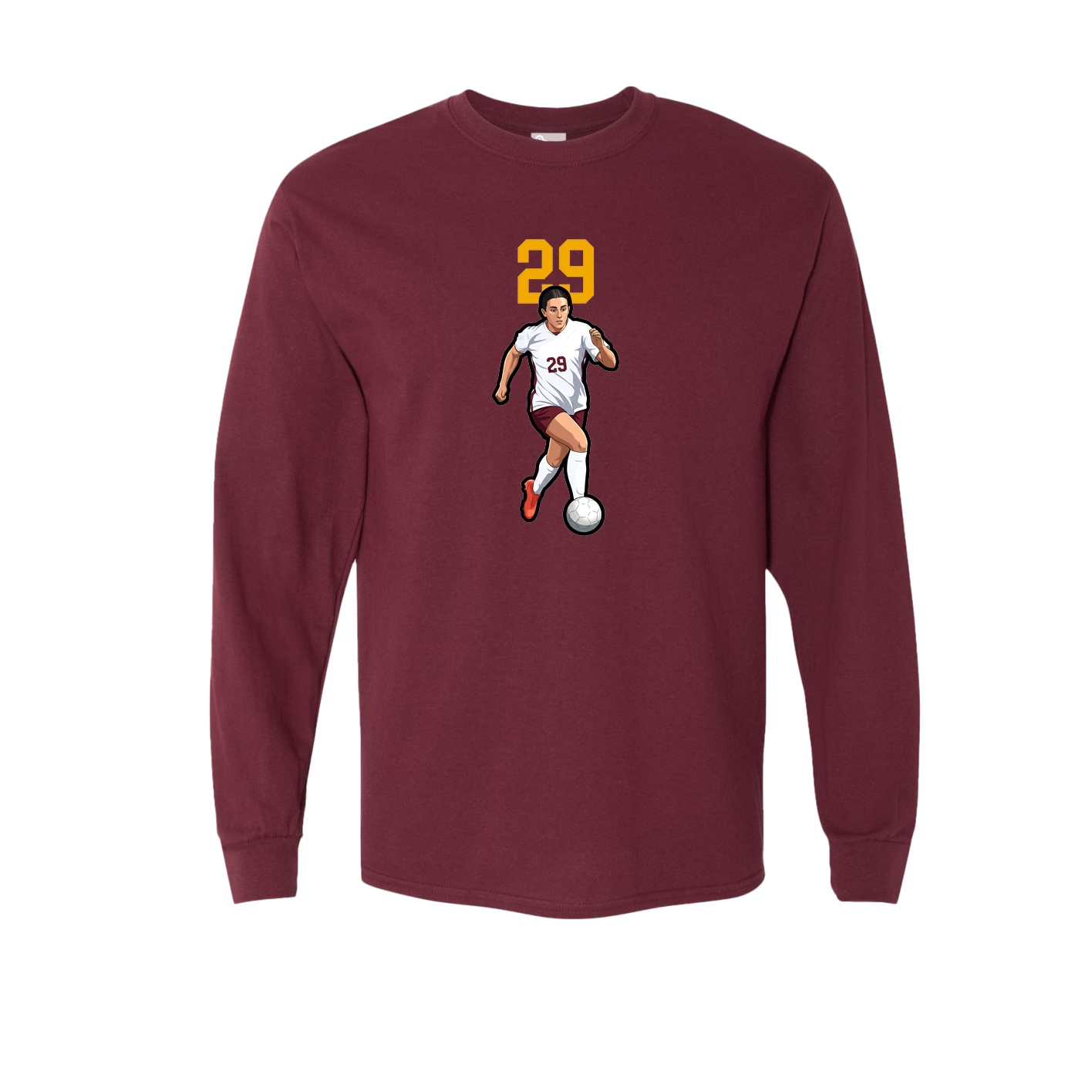 Long Sleeve Tee — Number Top in Maroon