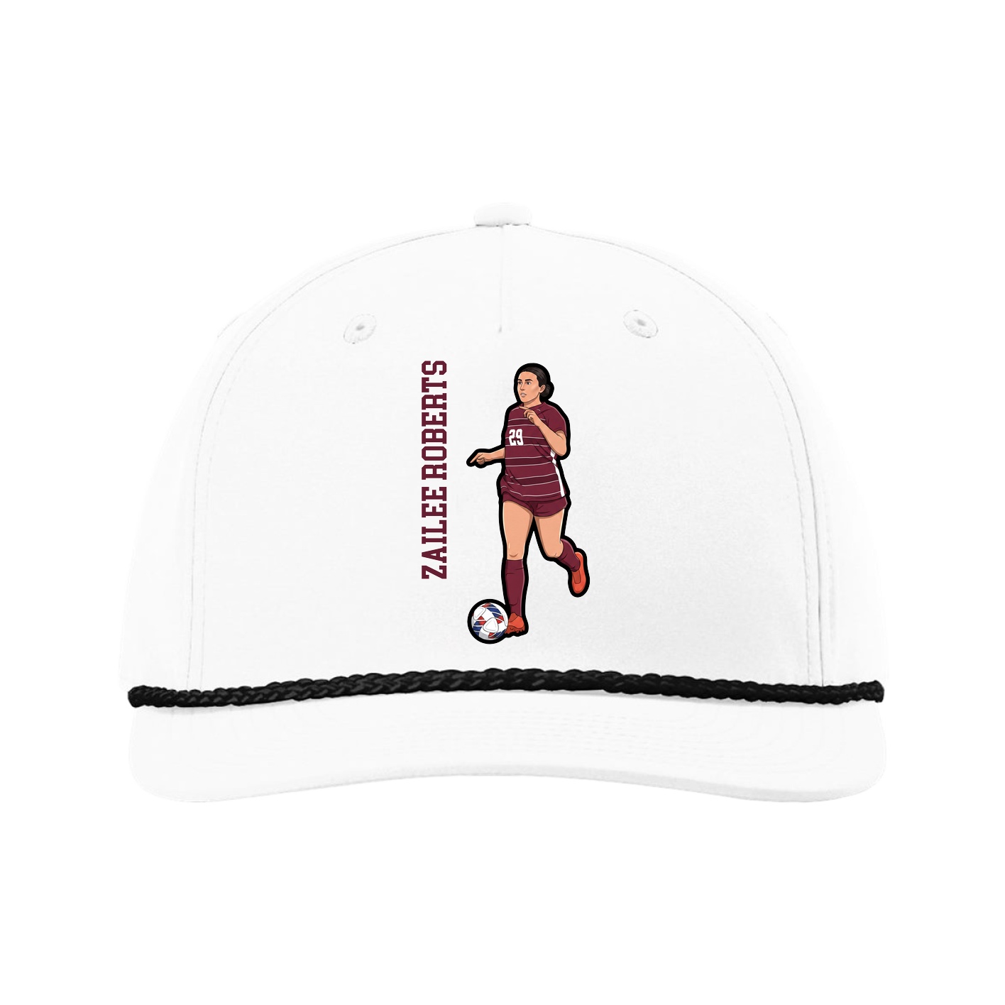 Five-Panel Classic Rope Cap — Name Vertical in White