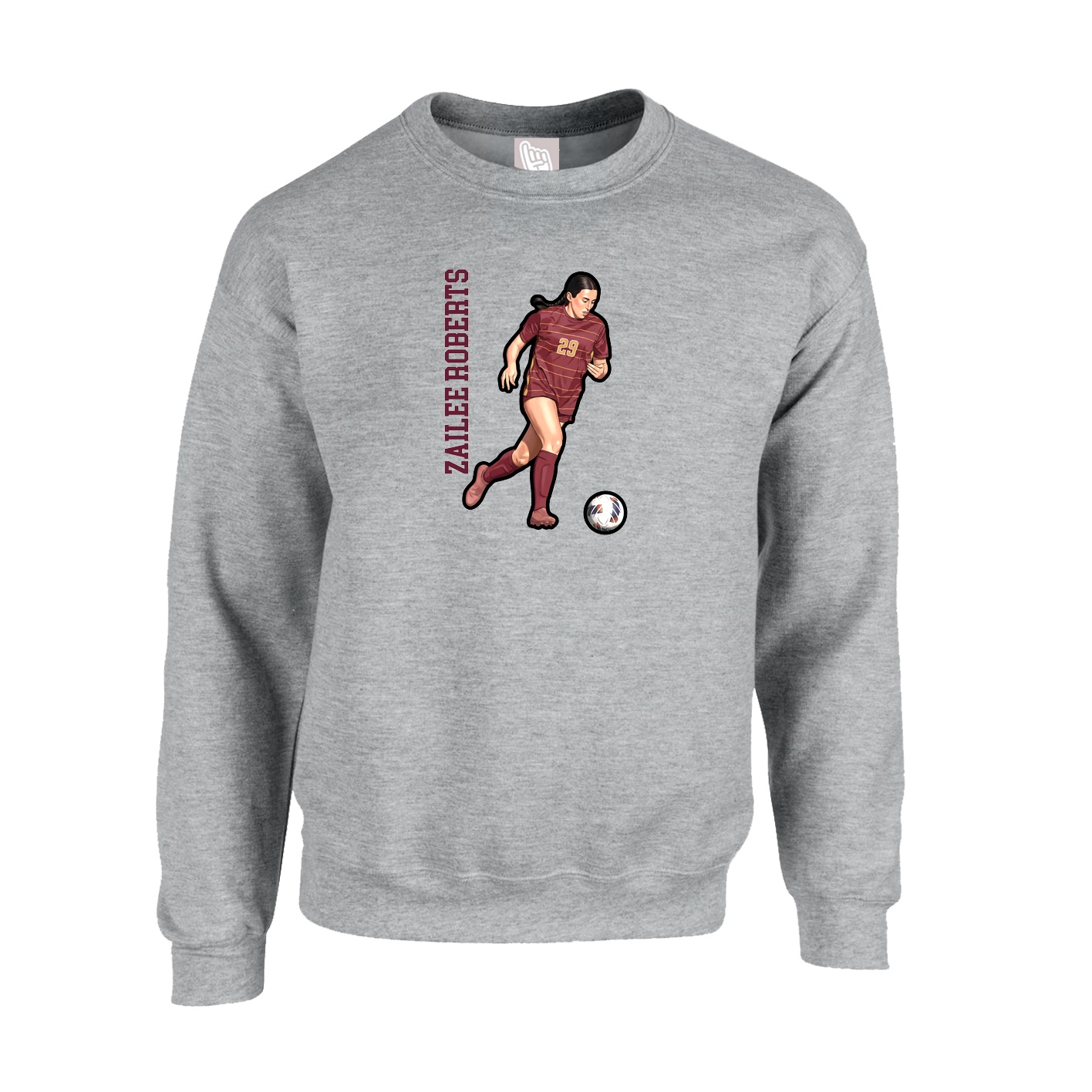 Fleece Crew — Name Vertical in Grey