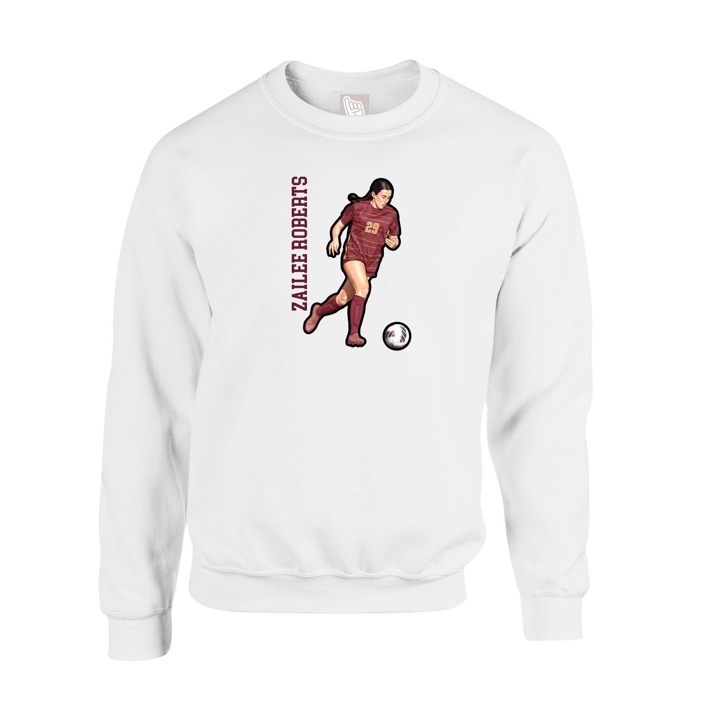 Fleece Crew — Name Vertical in White