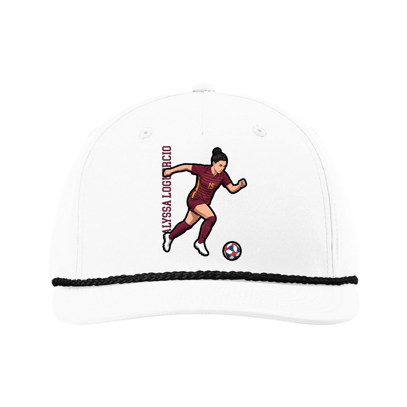 Five-Panel Classic Rope Cap — Name Vertical in White