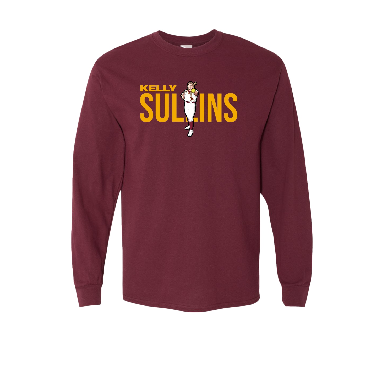 Long Sleeve Tee — Player Name in Maroon