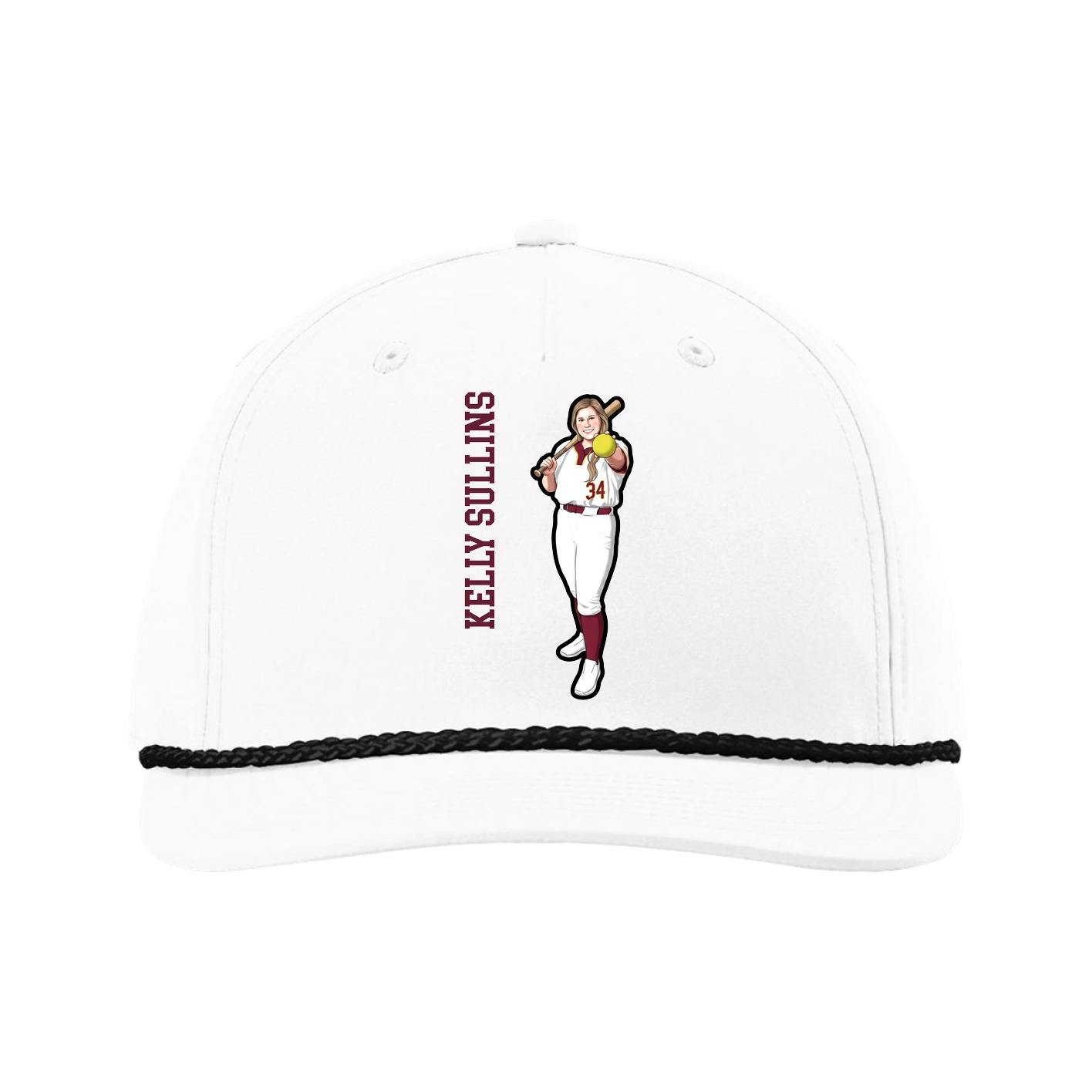 Five-Panel Classic Rope Cap — Name Vertical in White