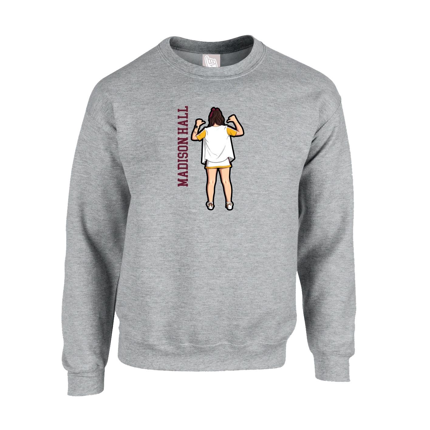 Fleece Crew — Name Vertical in Grey