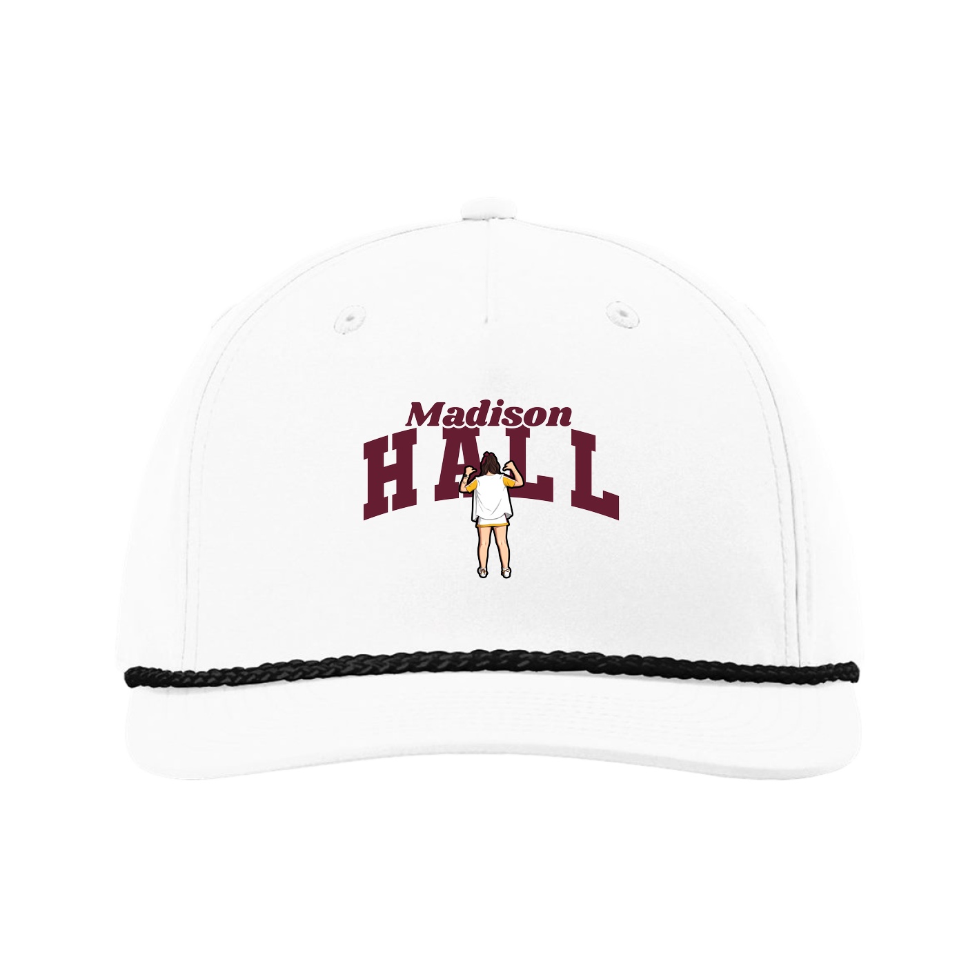 Five-Panel Classic Rope Cap — Signature Arch in White