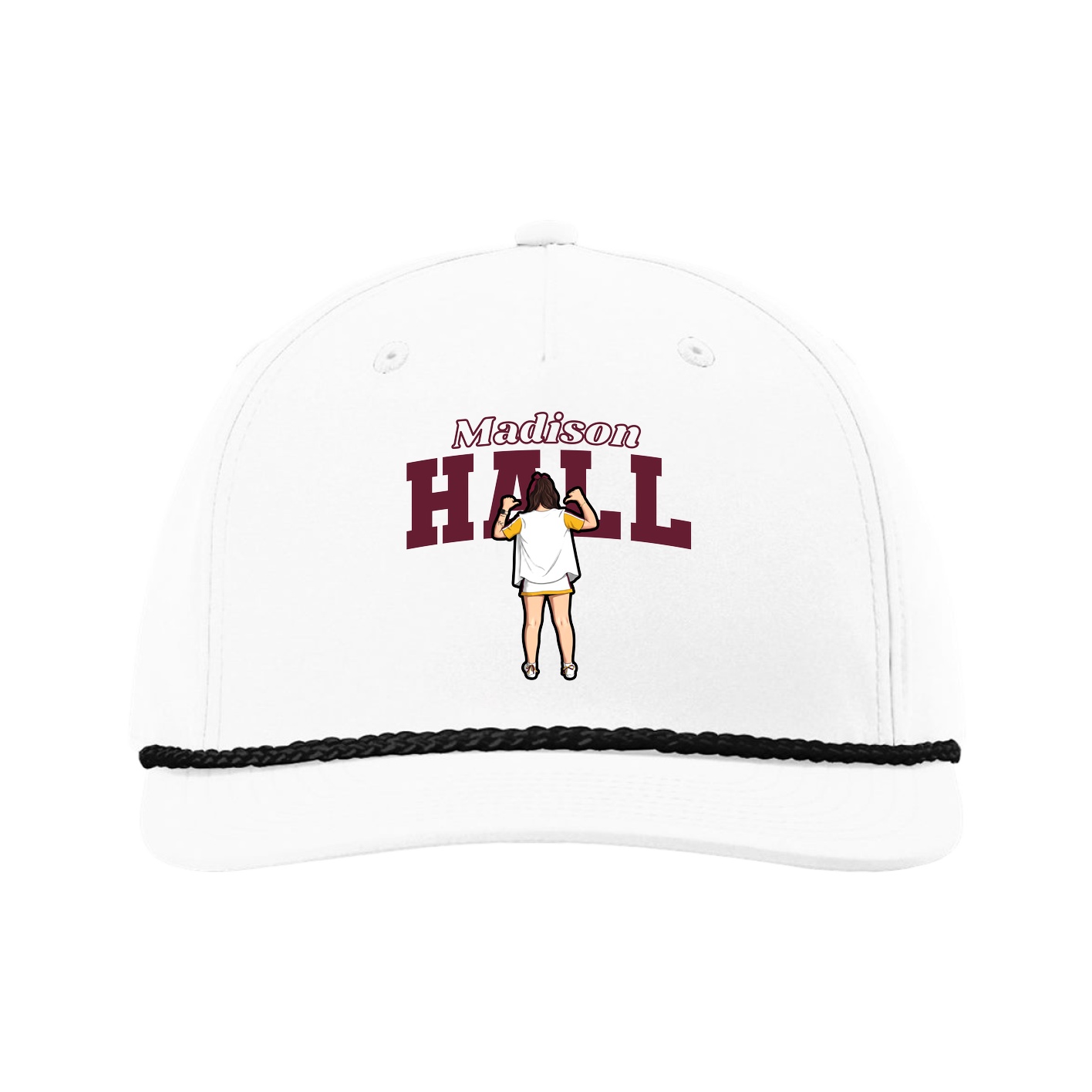 Five-Panel Classic Rope Cap — Name Arch in White