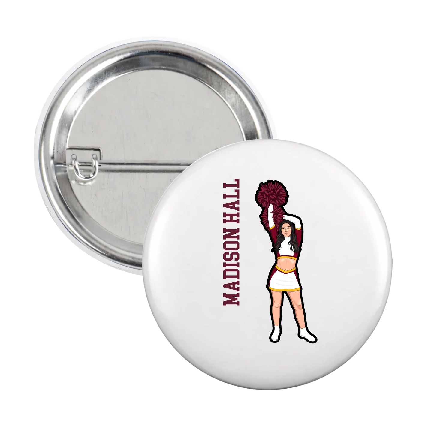 Game Day Button — Name Vertical in White
