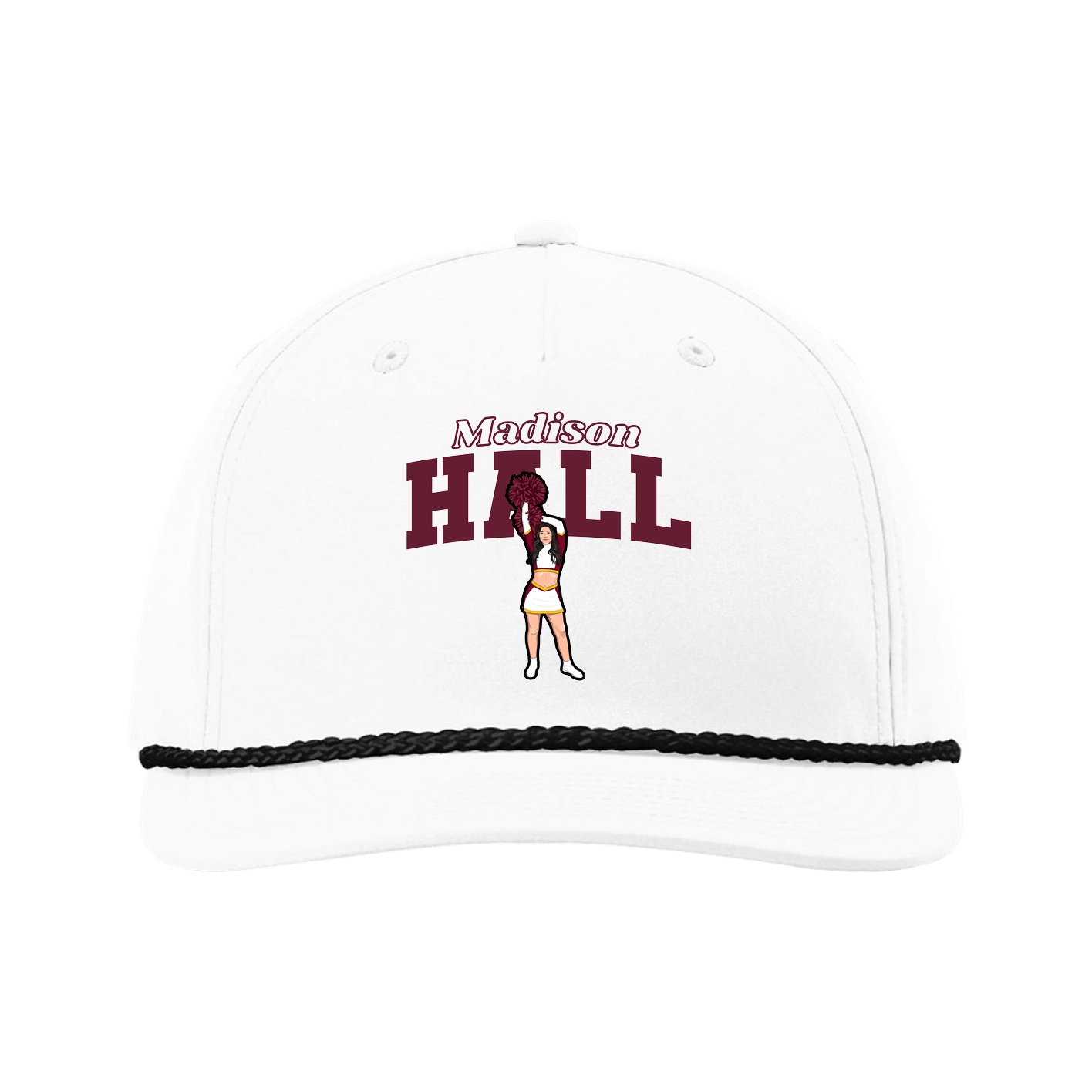Five-Panel Classic Rope Cap — Name Arch in White