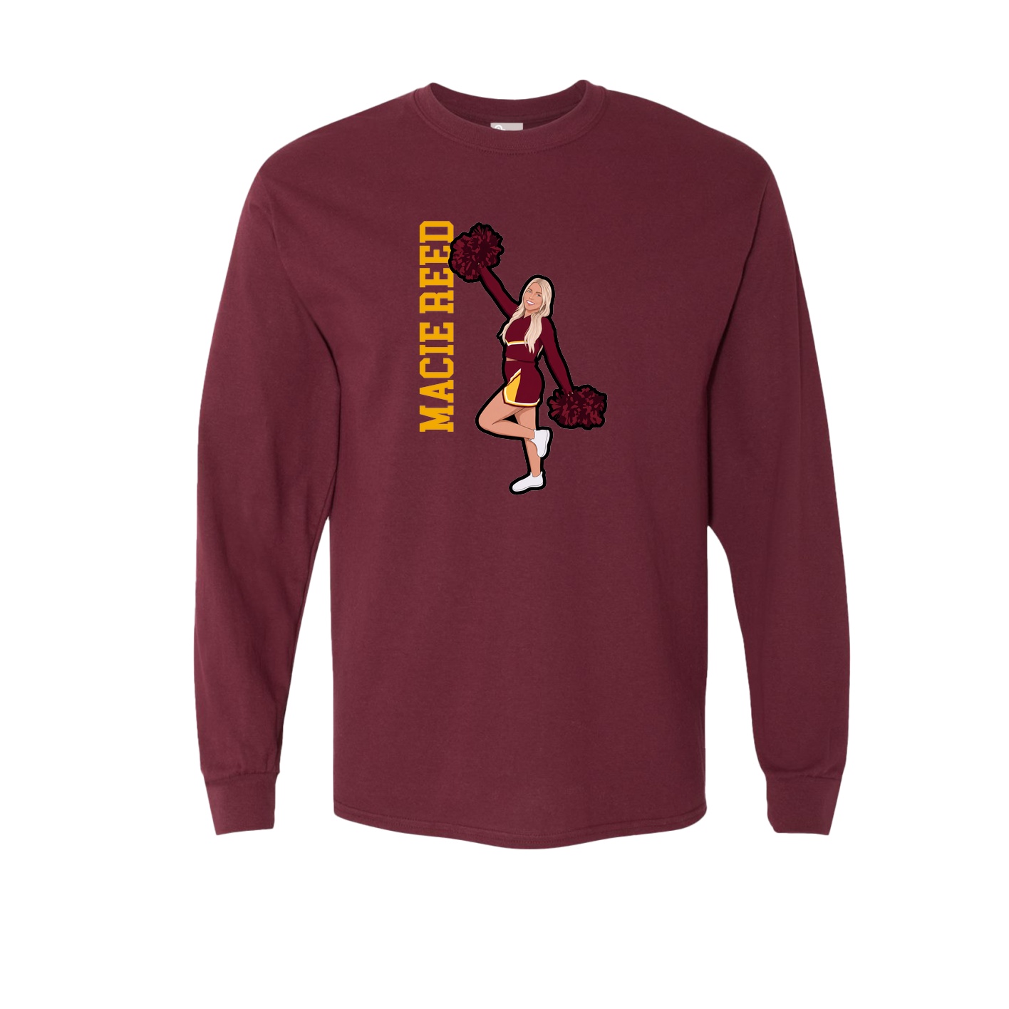 Long Sleeve Tee — Name Vertical in Maroon