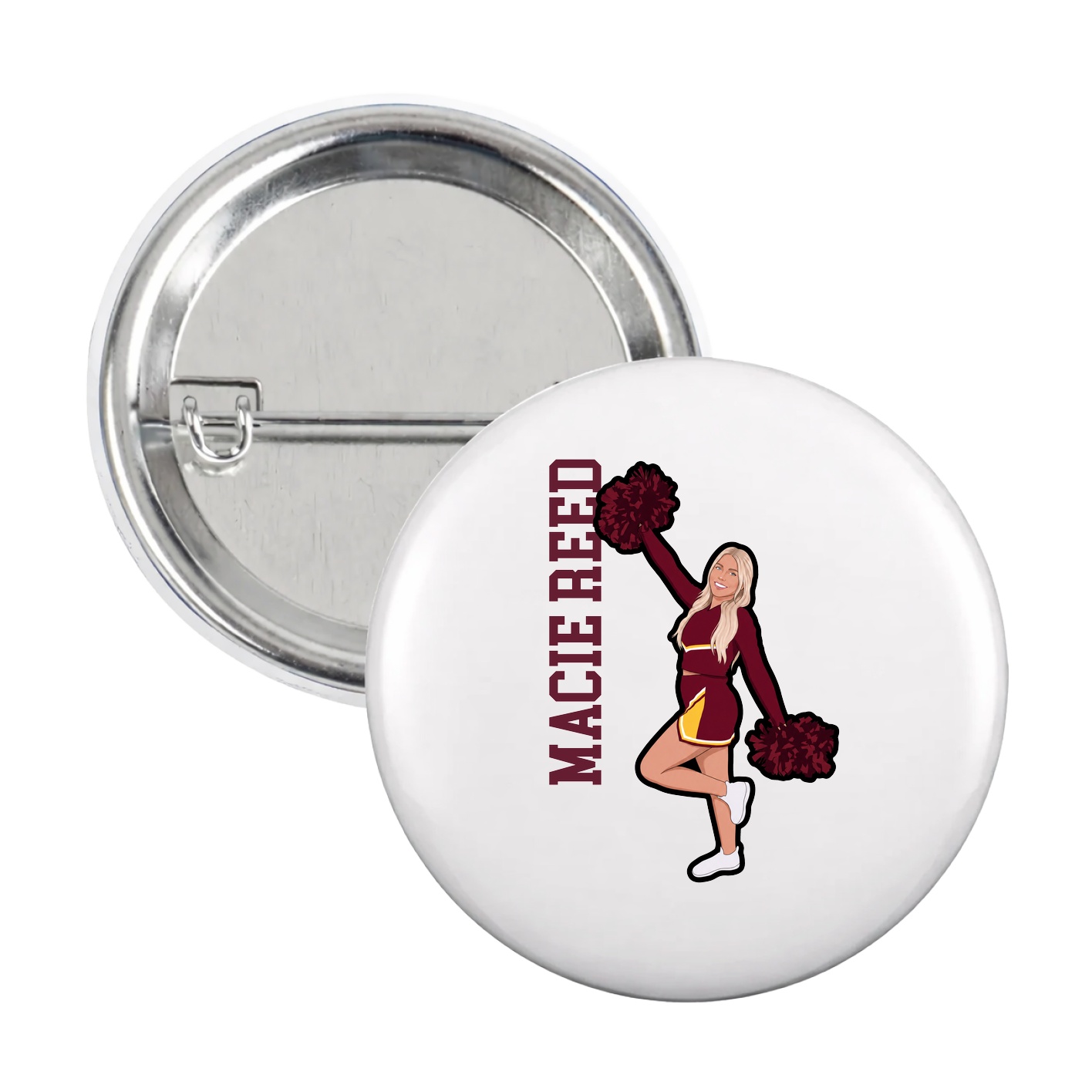 Game Day Button — Name Vertical in White
