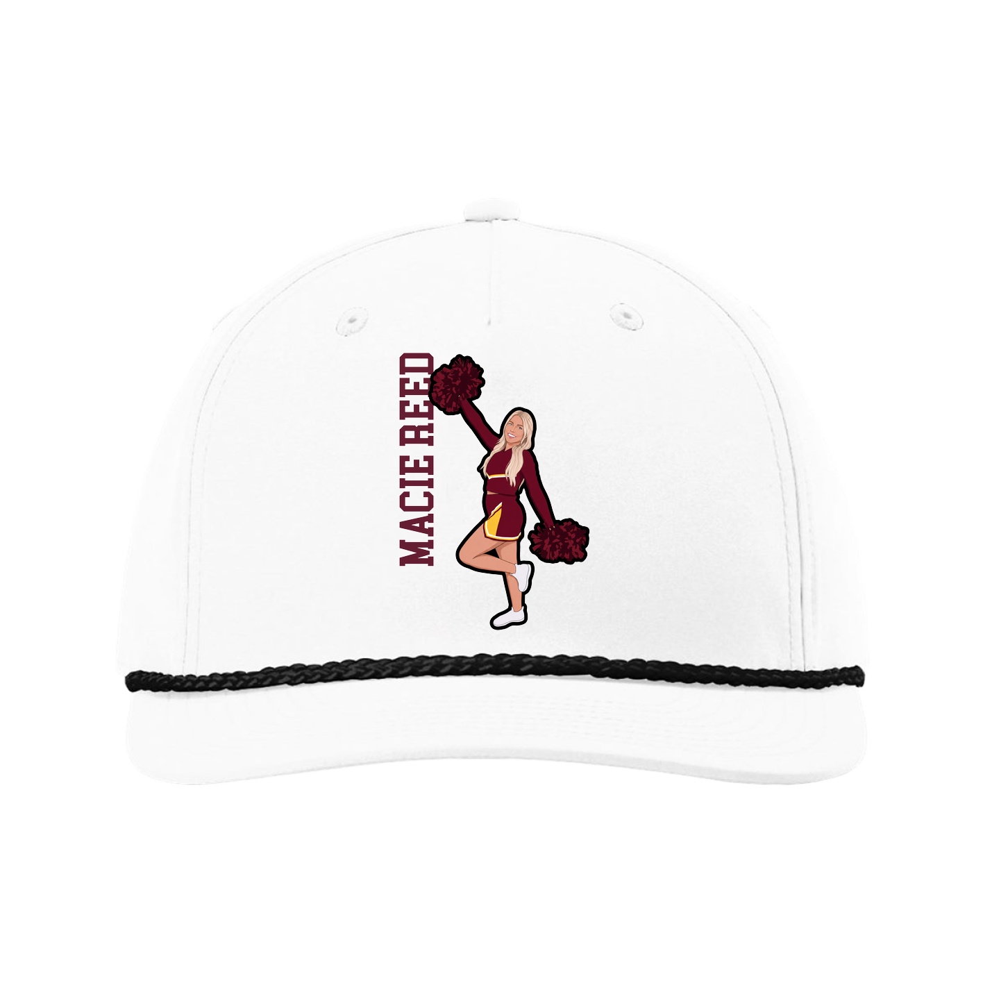 Five-Panel Classic Rope Cap — Name Vertical in White
