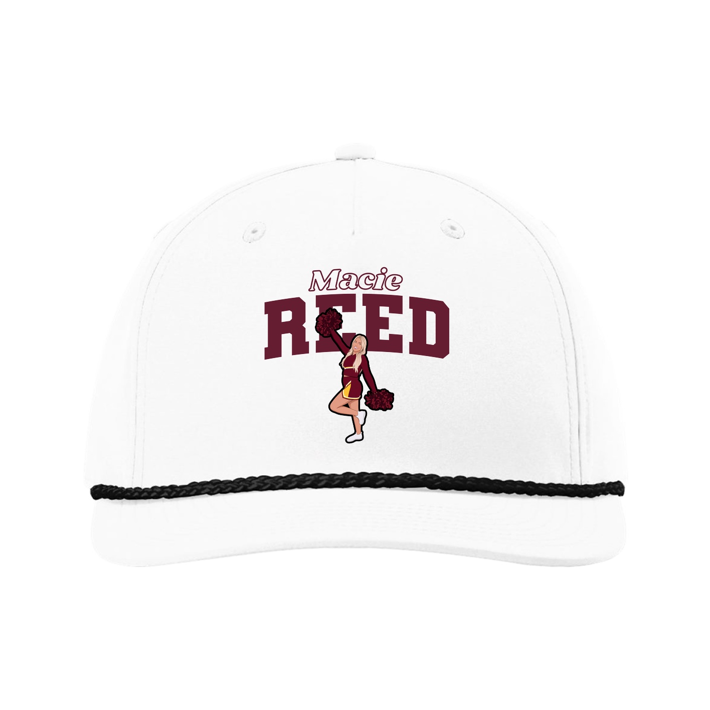 Five-Panel Classic Rope Cap — Name Arch in White