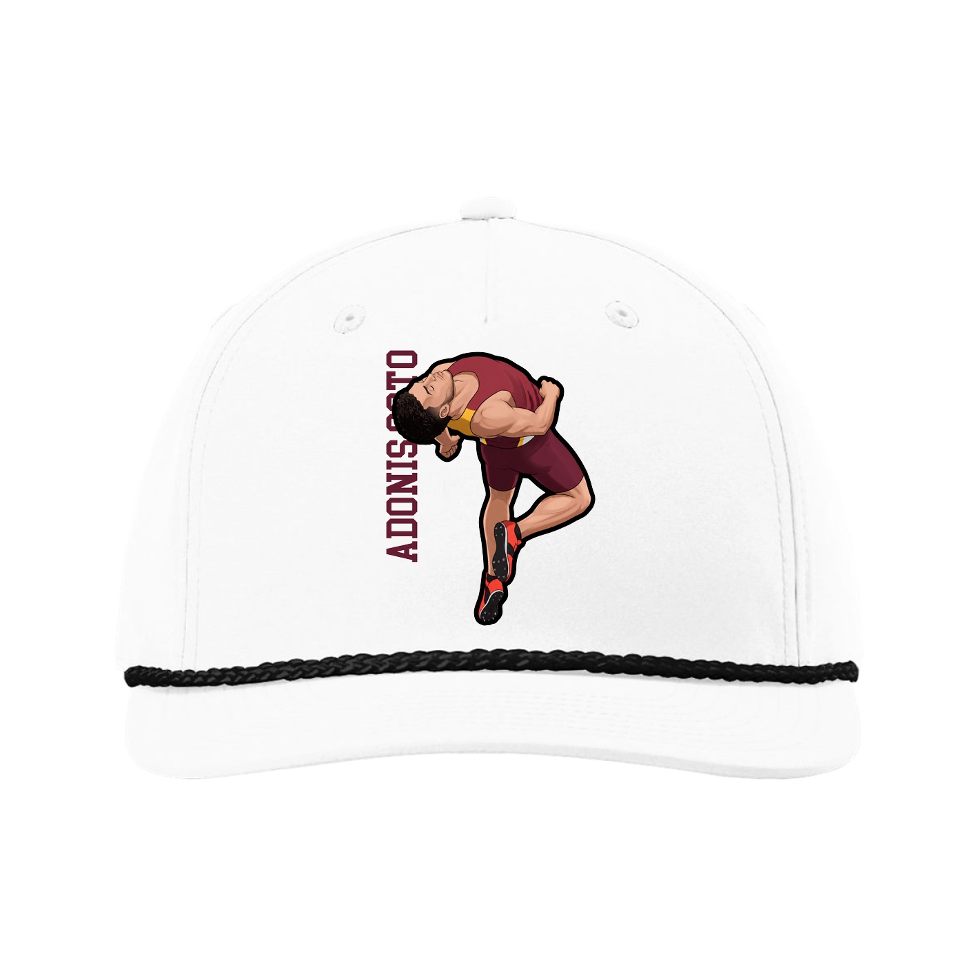 Five-Panel Classic Rope Cap — Name Vertical in White