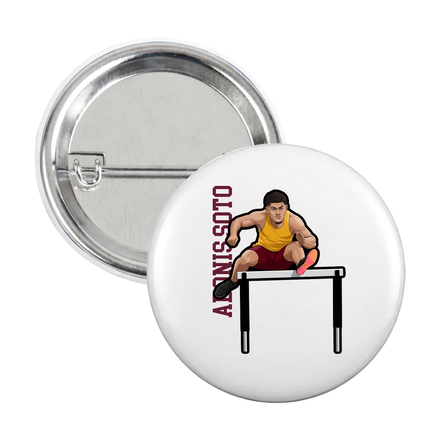 Game Day Button — Name Vertical in White