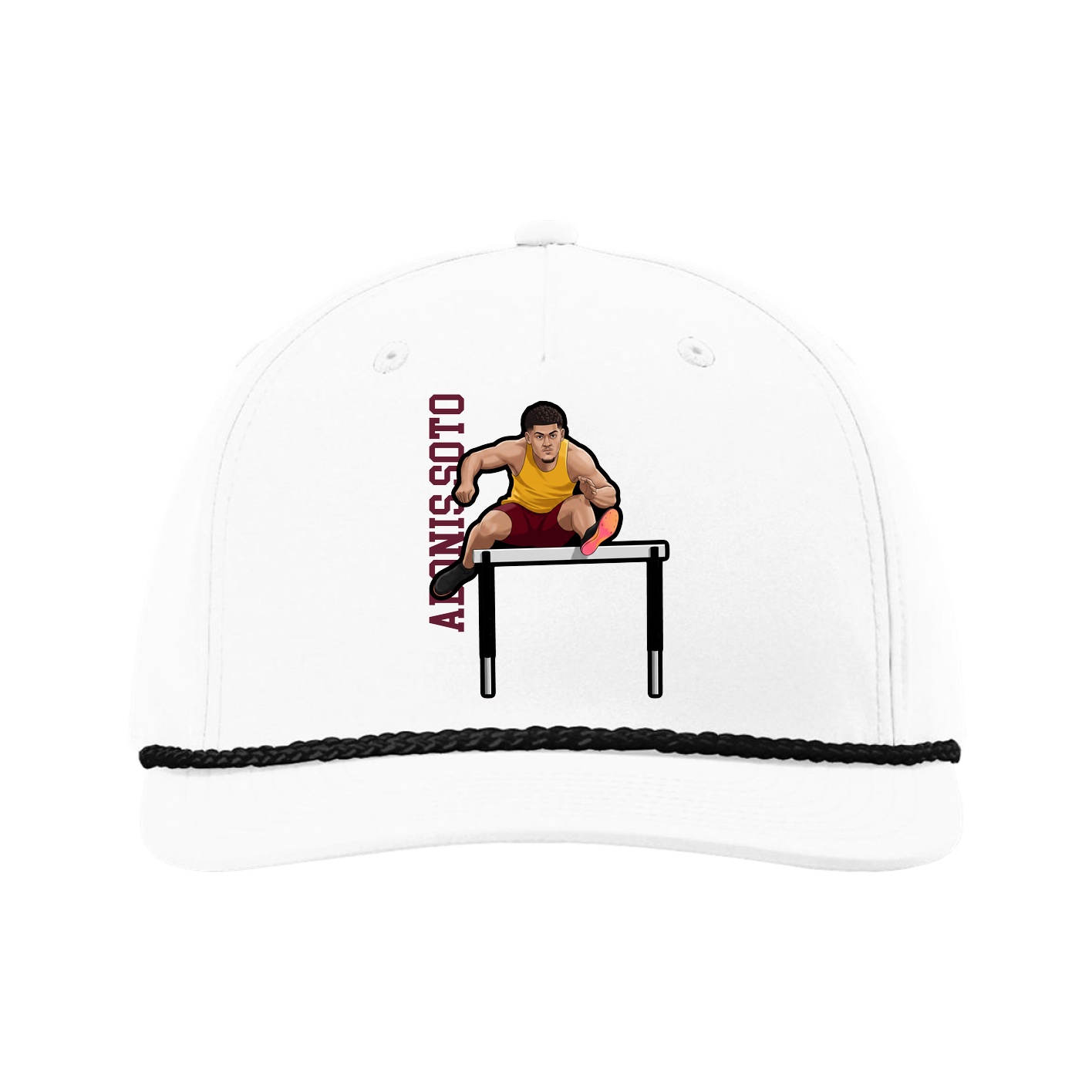 Five-Panel Classic Rope Cap — Name Vertical in White