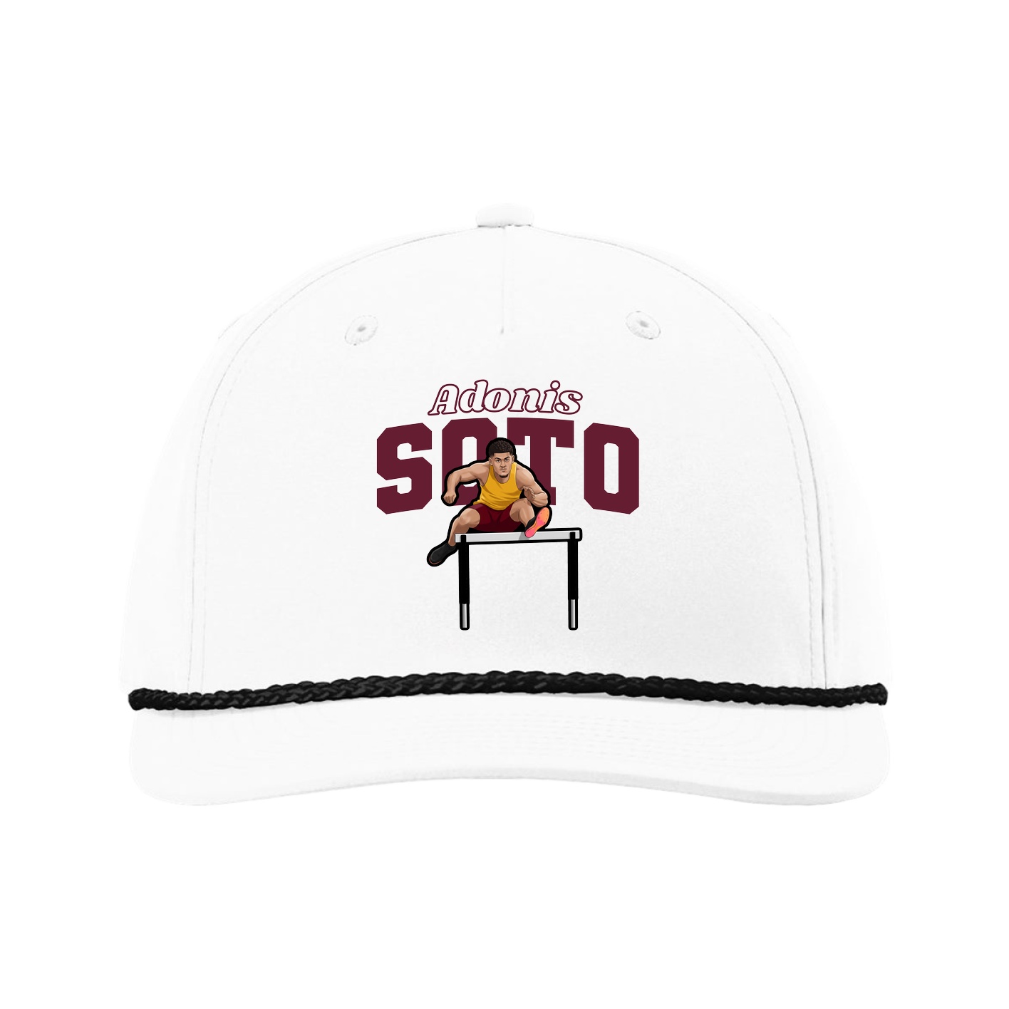 Five-Panel Classic Rope Cap — Name Arch in White