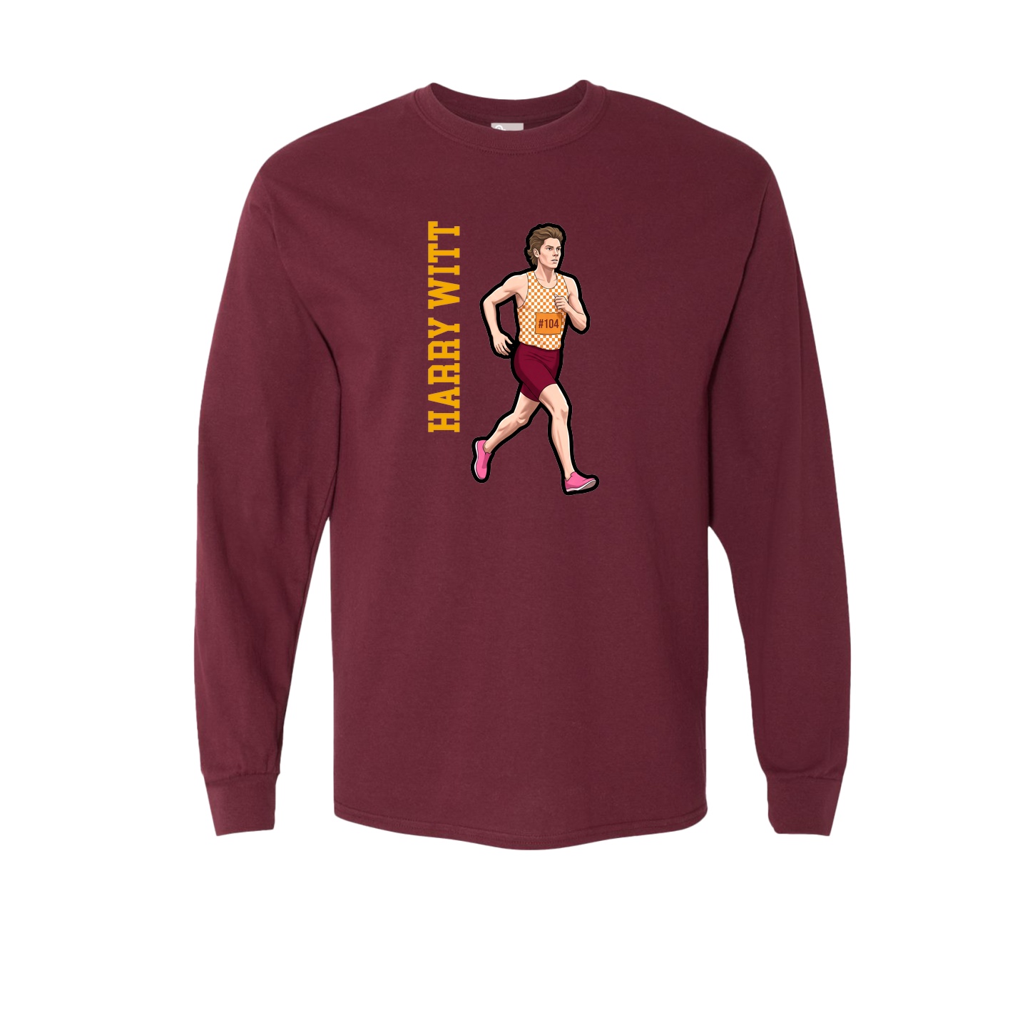 Long Sleeve Tee — Name Vertical in Maroon