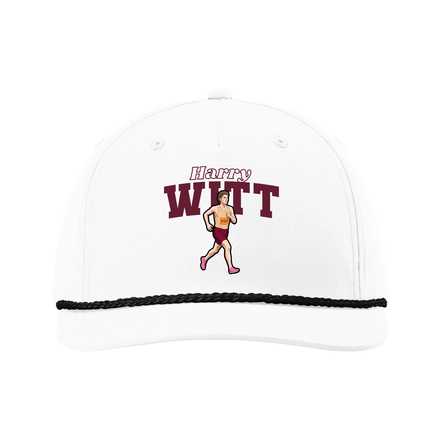 Five-Panel Classic Rope Cap — Name Arch in White