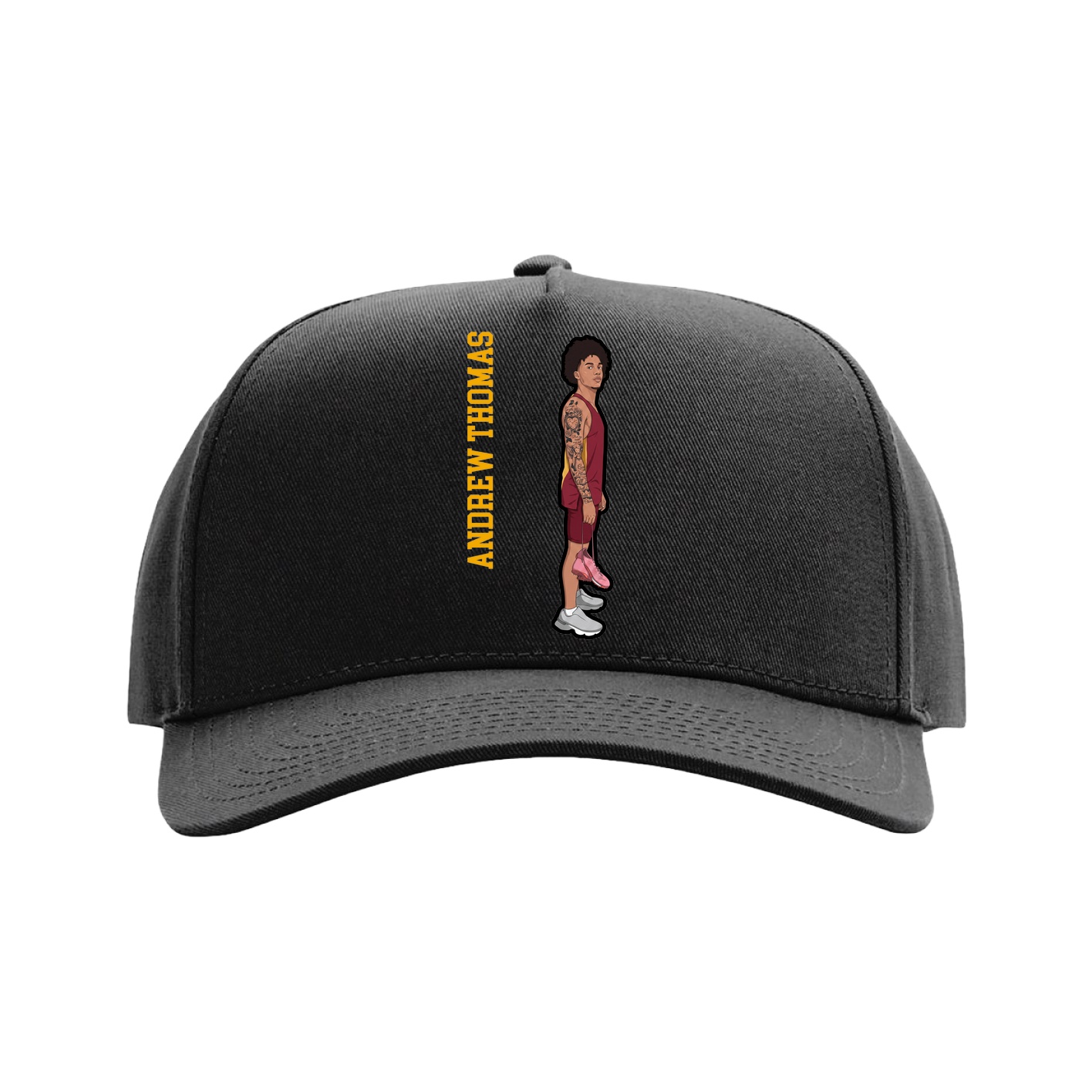 Full Fabric Five-Panel Champ Cap — Name Vertical in Black