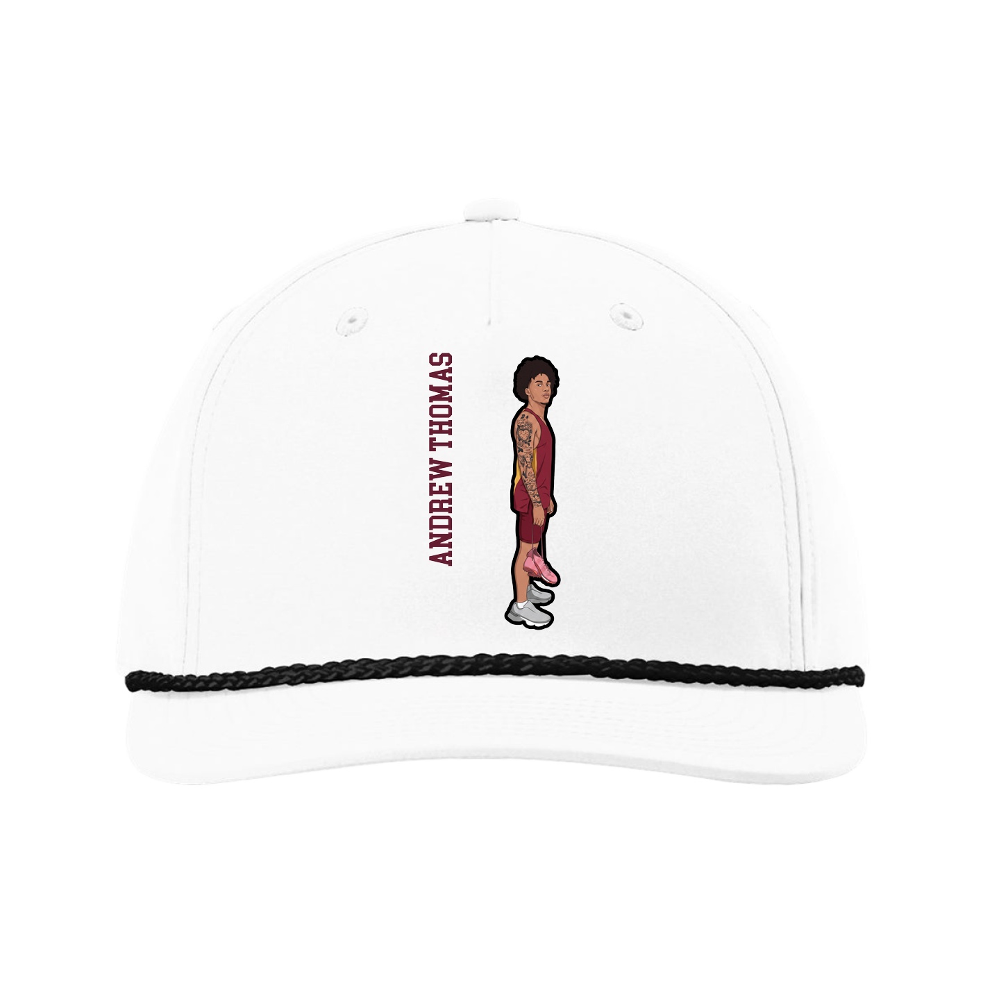 Five-Panel Classic Rope Cap — Name Vertical in White