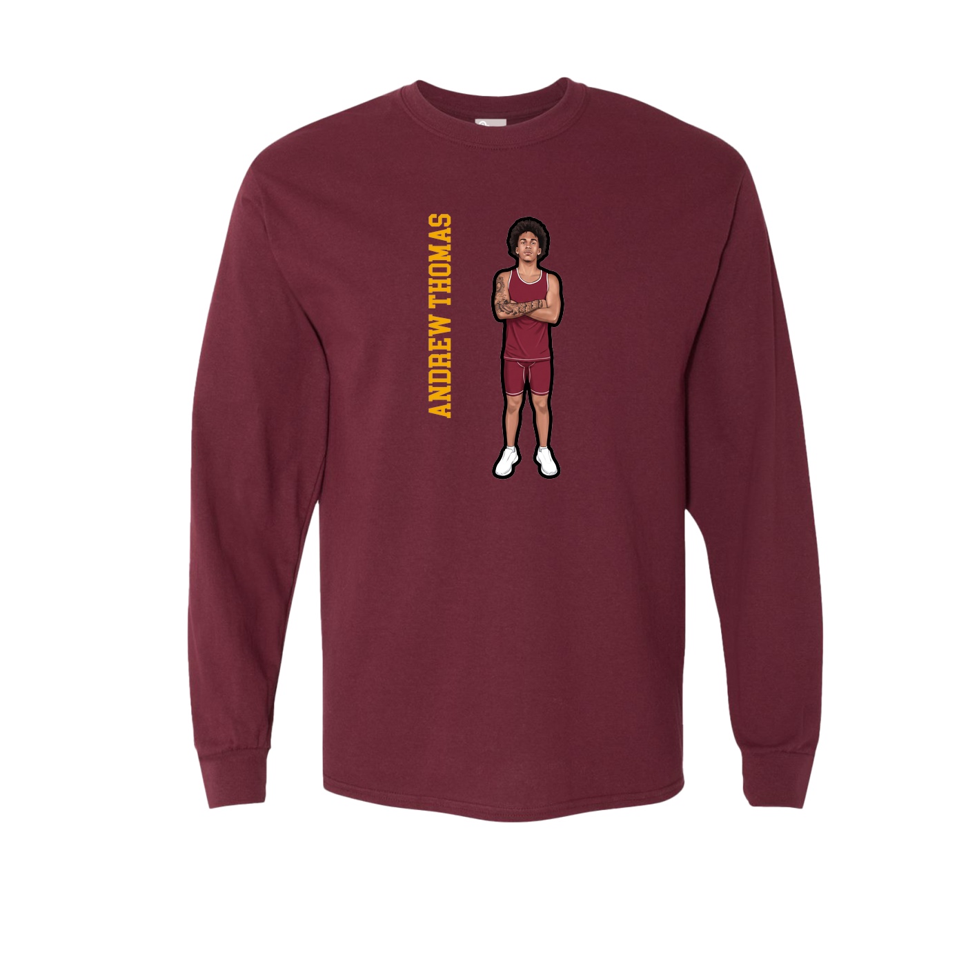 Long Sleeve Tee — Name Vertical in Maroon
