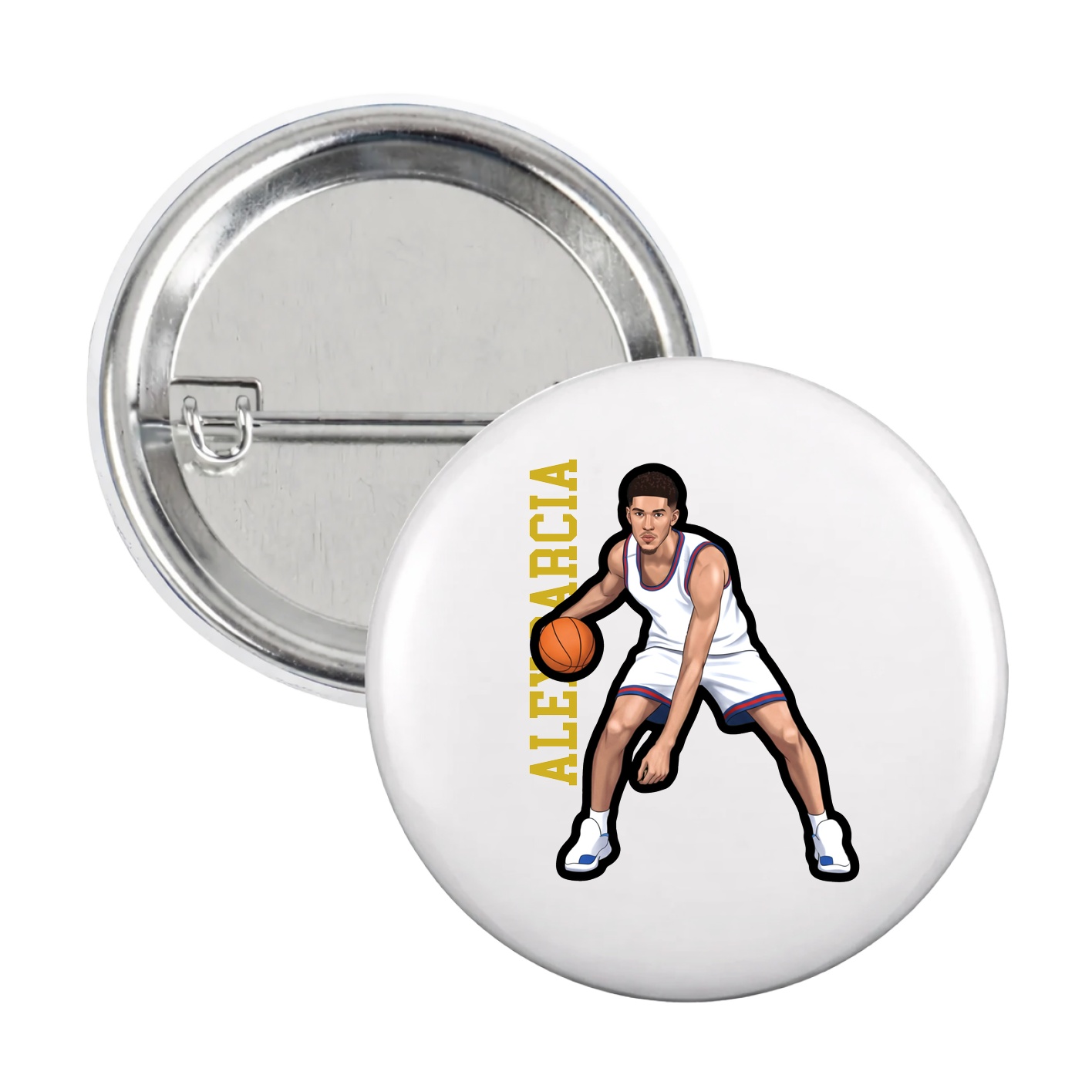 Game Day Button — Name Vertical in White
