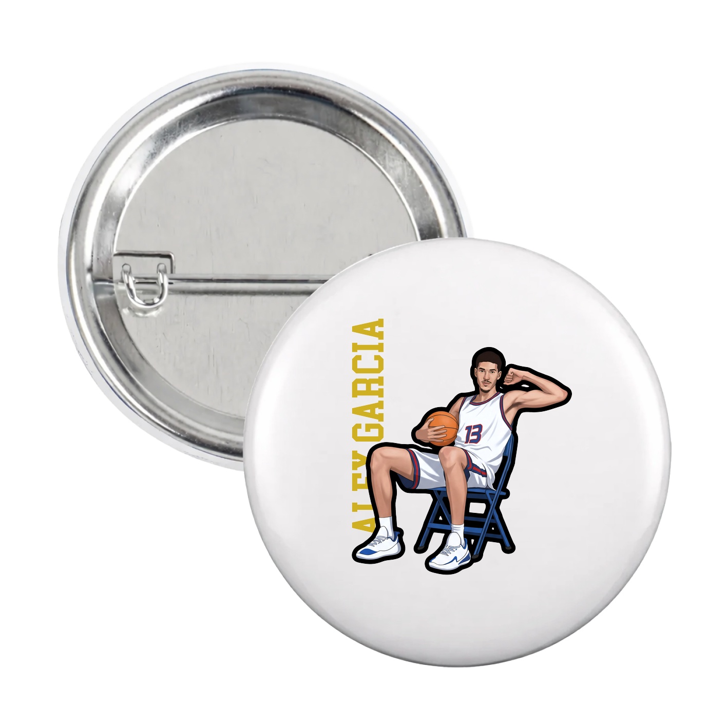 Game Day Button — Name Vertical in White