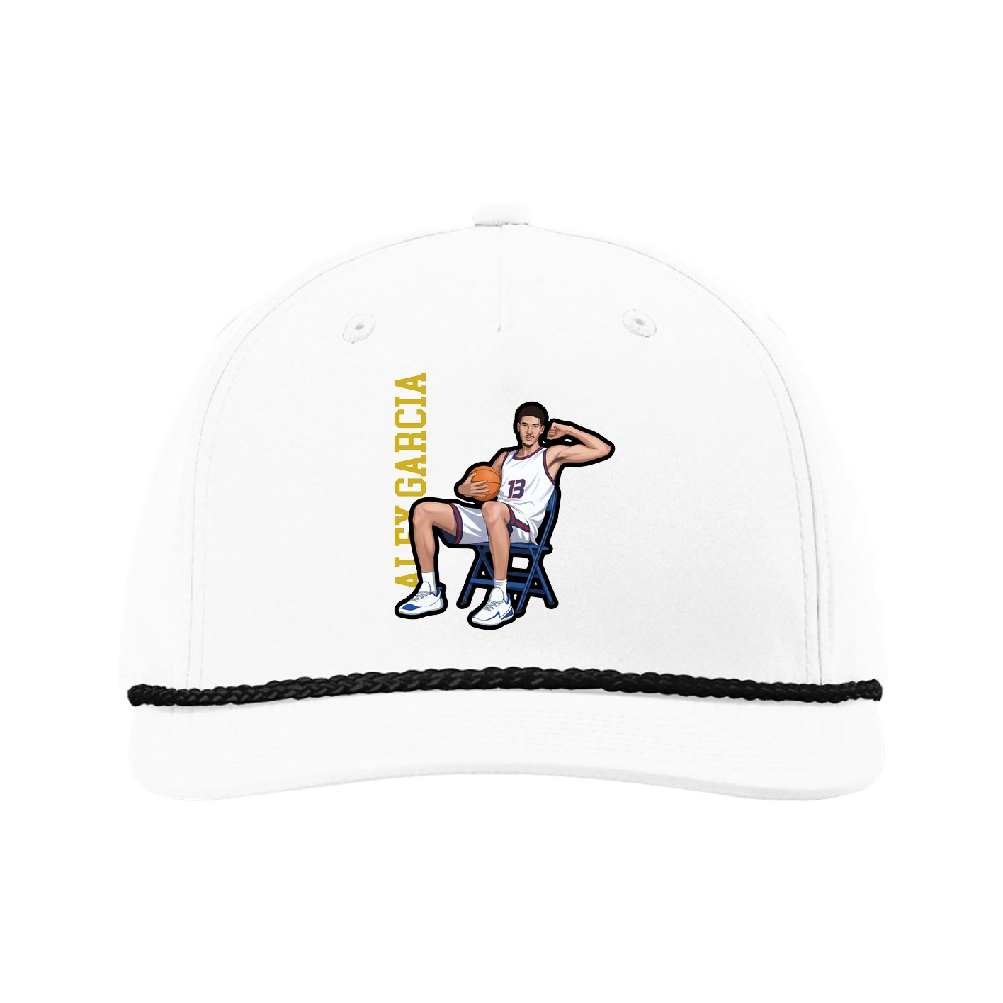 Five-Panel Classic Rope Cap — Name Vertical in White