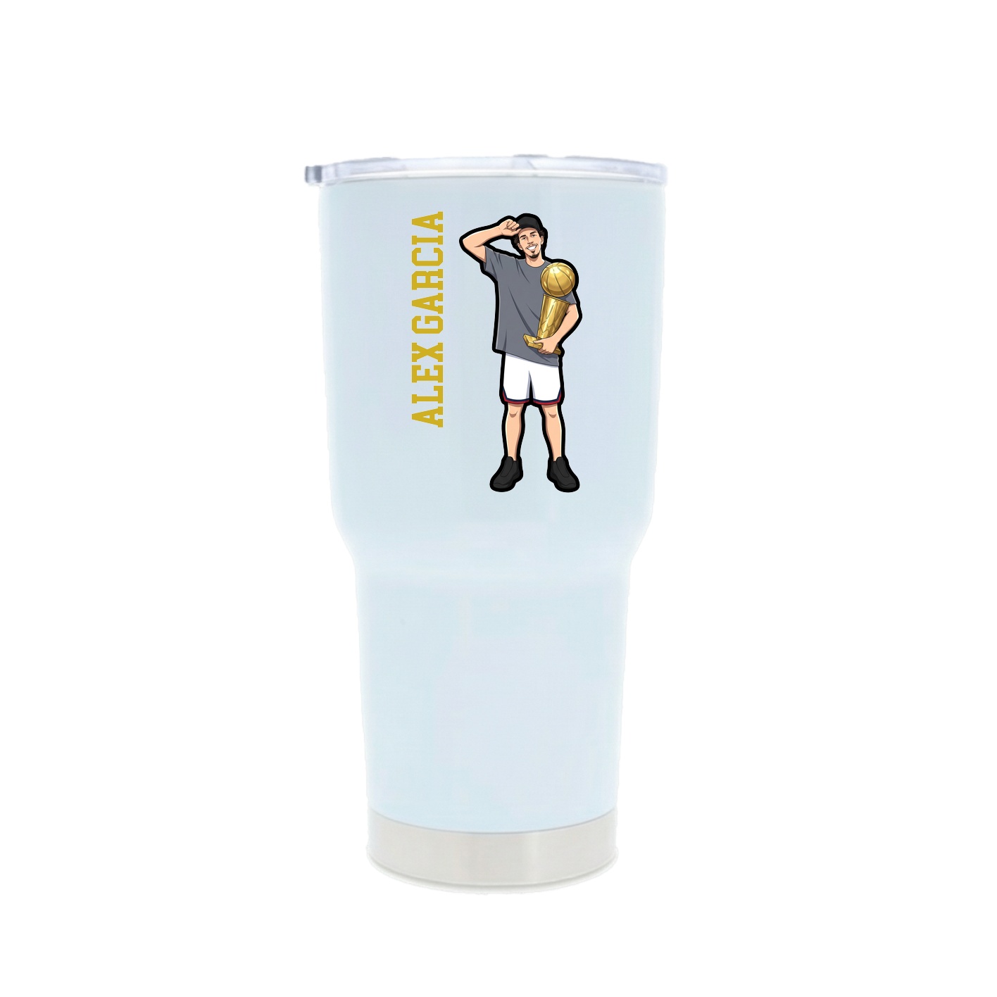 30oz Stainless Steel Tumbler — Name Vertical in White