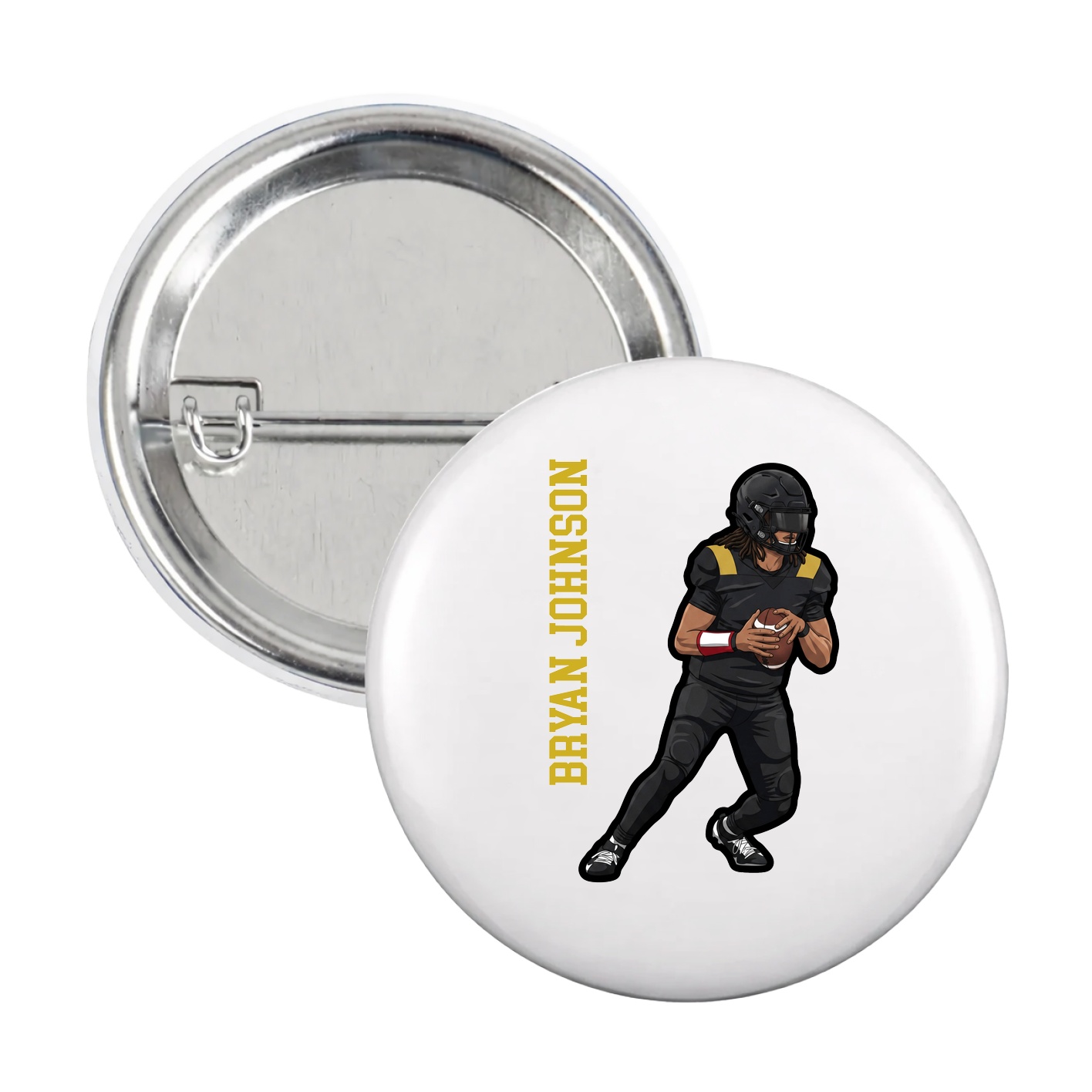 Game Day Button — Name Vertical in White