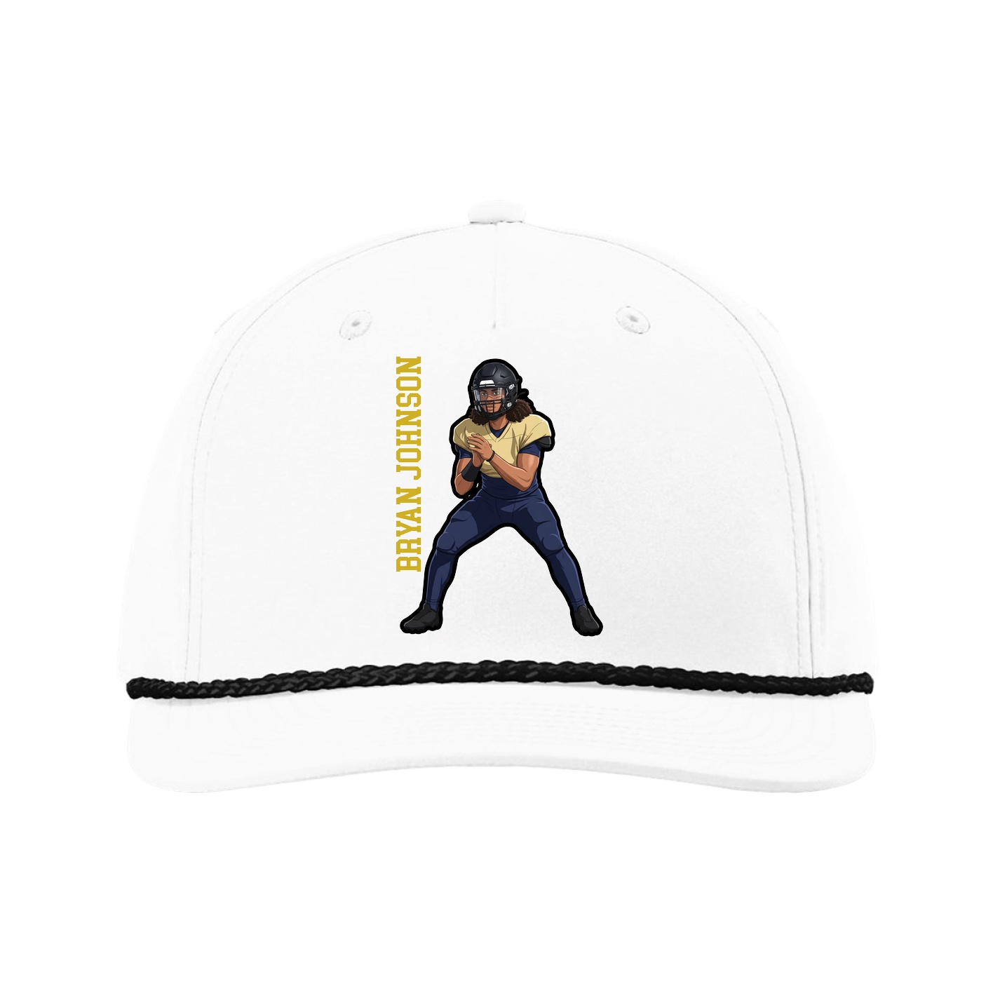 Five-Panel Classic Rope Cap — Name Vertical in White