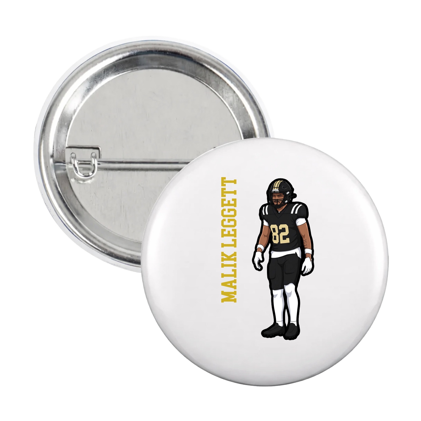 Game Day Button — Name Vertical in White