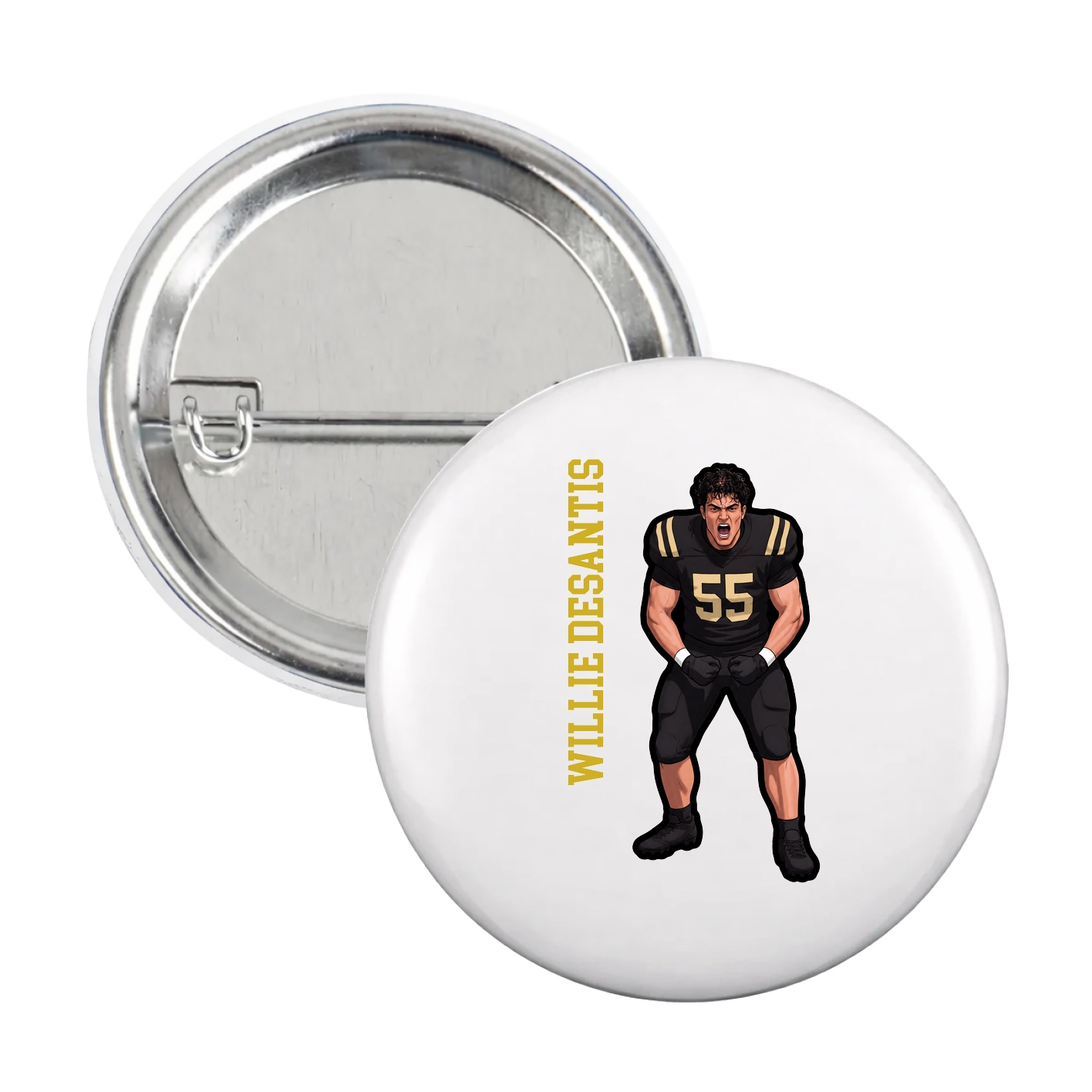 Game Day Button — Name Vertical in White