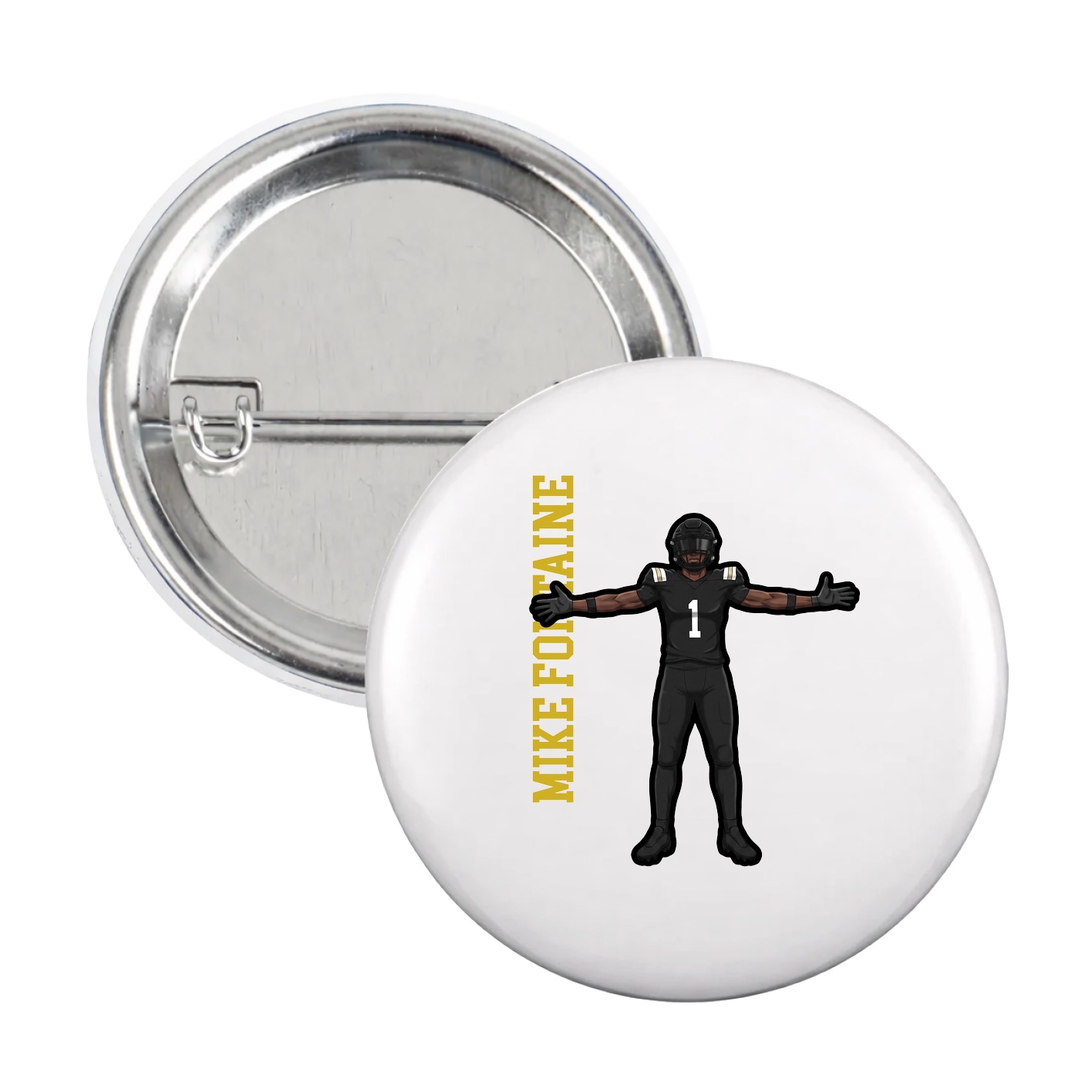 Game Day Button — Name Vertical in White